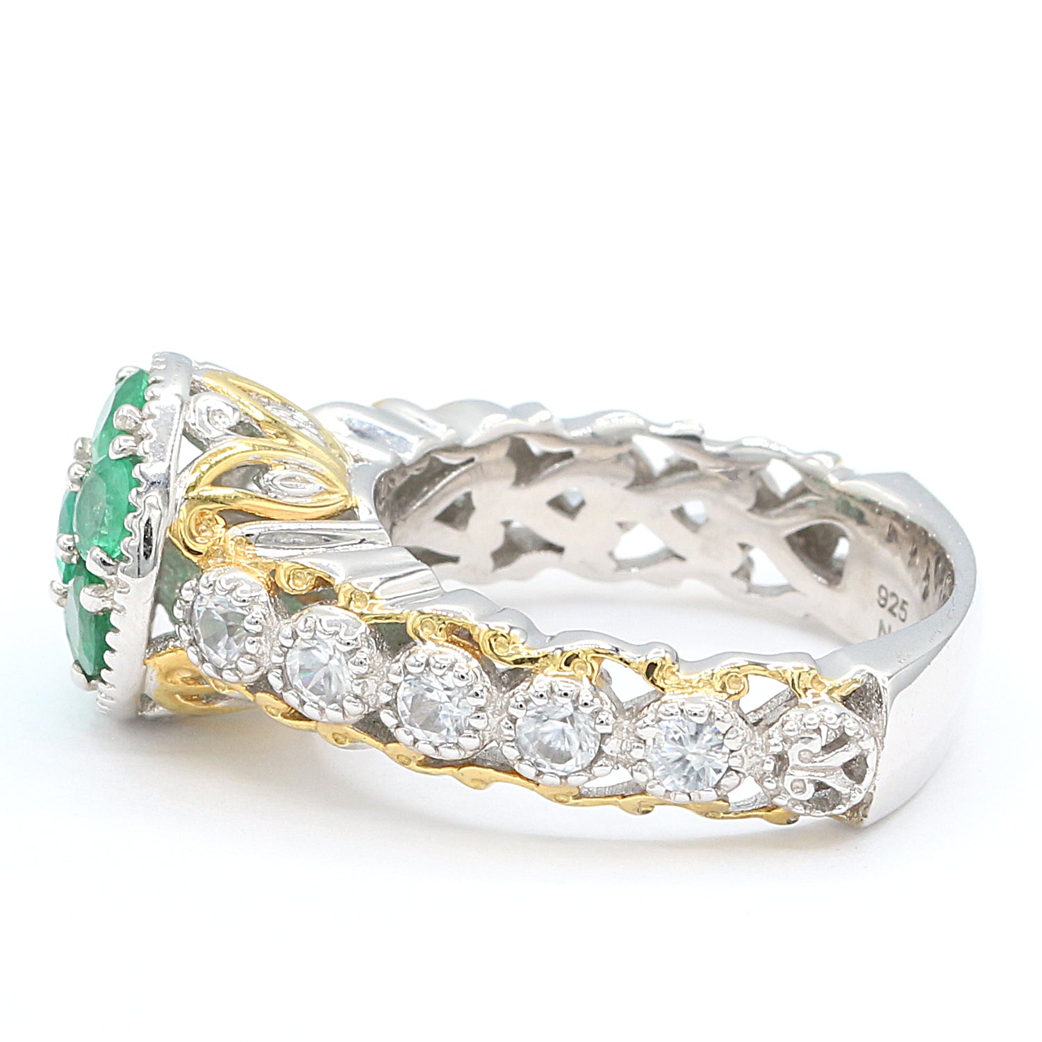 Gems en Vogue 1.49ctw Grizzly Emerald & White Zircon Cluster Ring