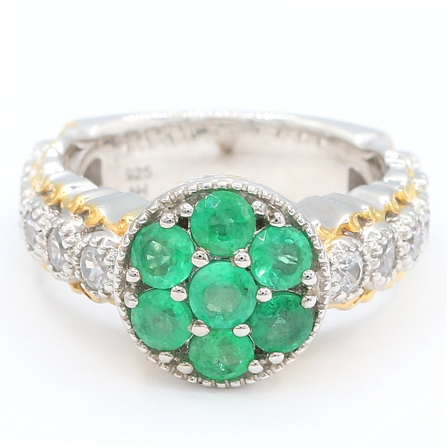 Gems en Vogue 1.49ctw Grizzly Emerald & White Zircon Cluster Ring