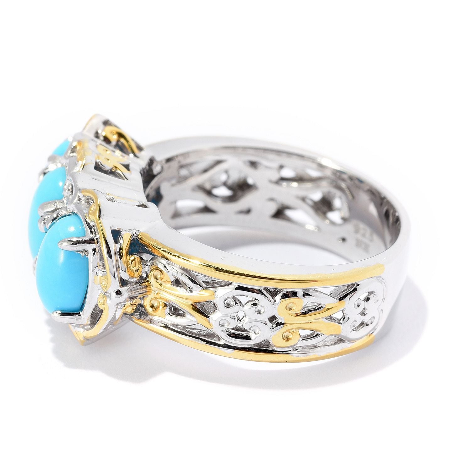 Gems en Vogue Oval Shaped Sleeping Beauty Turquoise Three Stone Ring