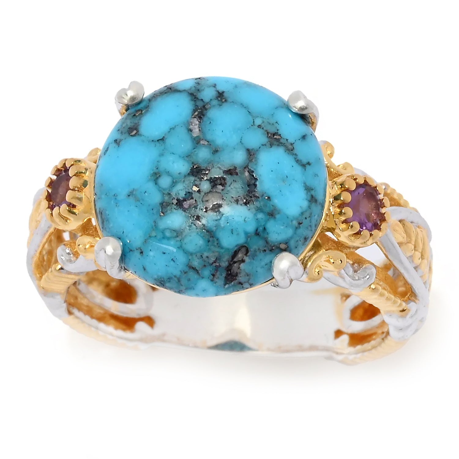 Gems en Vogue Spiderweb Turquoise & Amethyst Ring