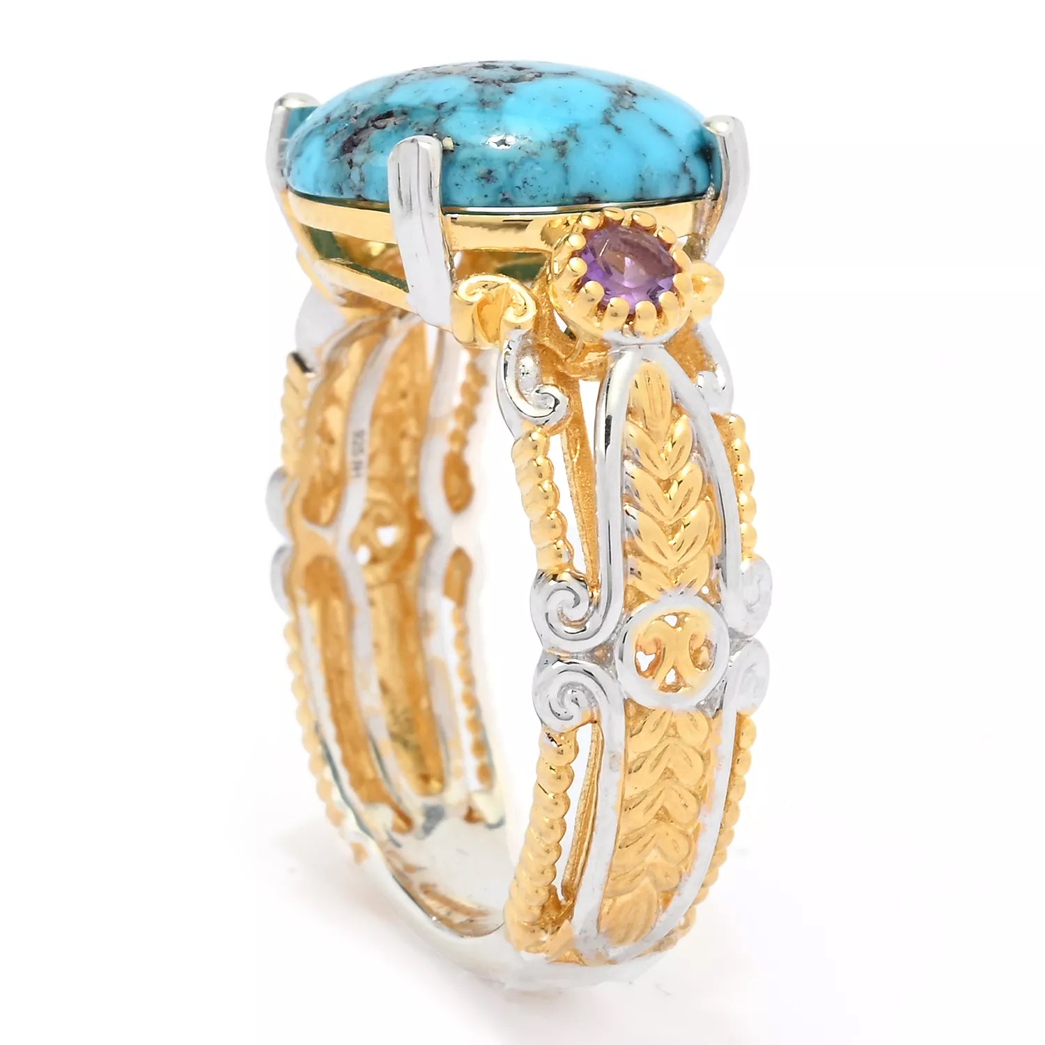 Gems en Vogue Spiderweb Turquoise & Amethyst Ring