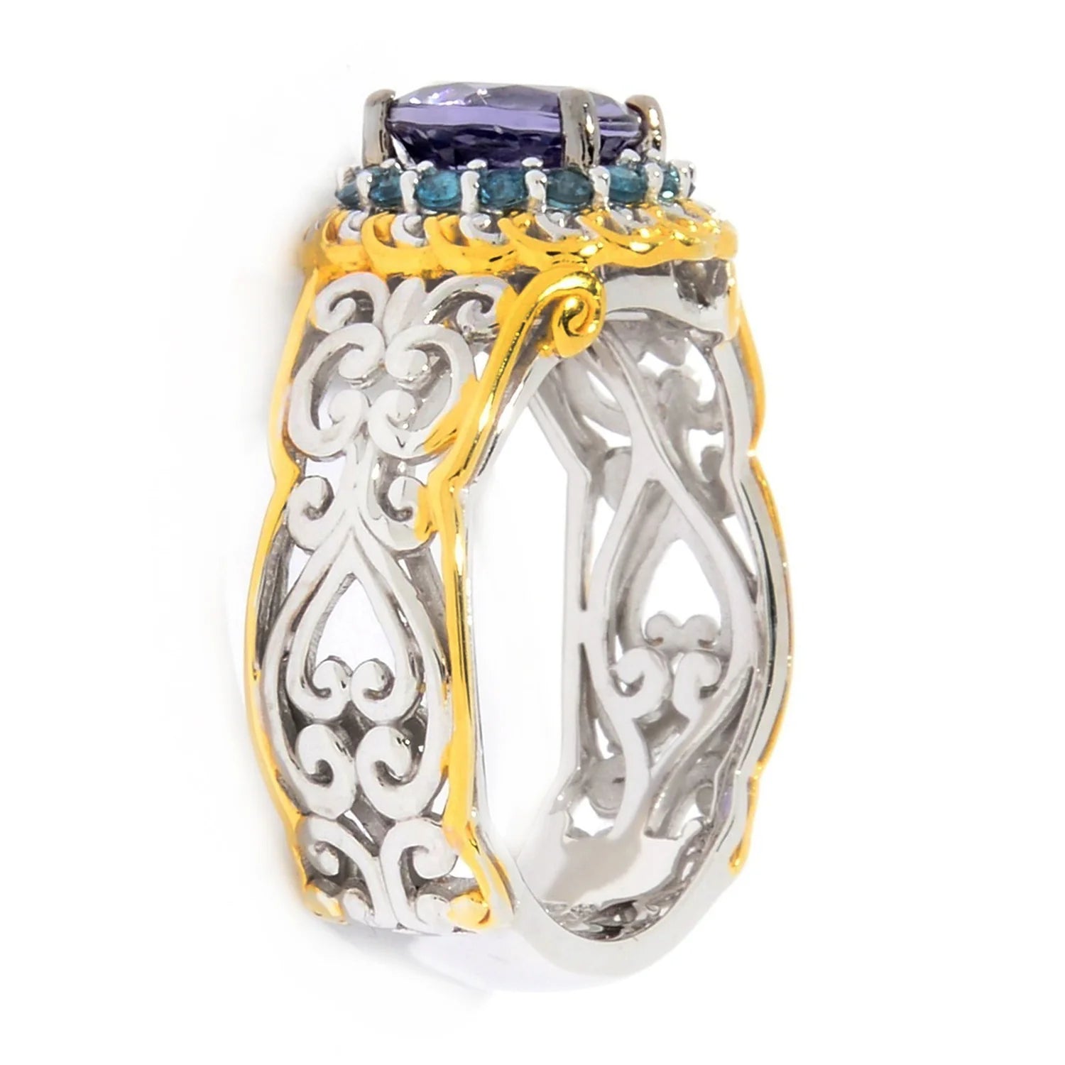 Gems en Vogue 1.4ctw Blue Amethyst & London Blue Topaz Halo Ring