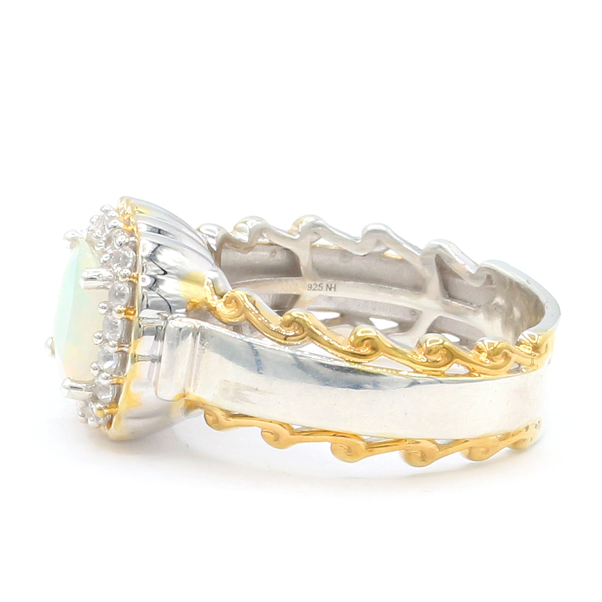 Gems en Vogue 24K Palladium Silver 1.74ctw Ethiopian Opal & White Zircon Halo Ring