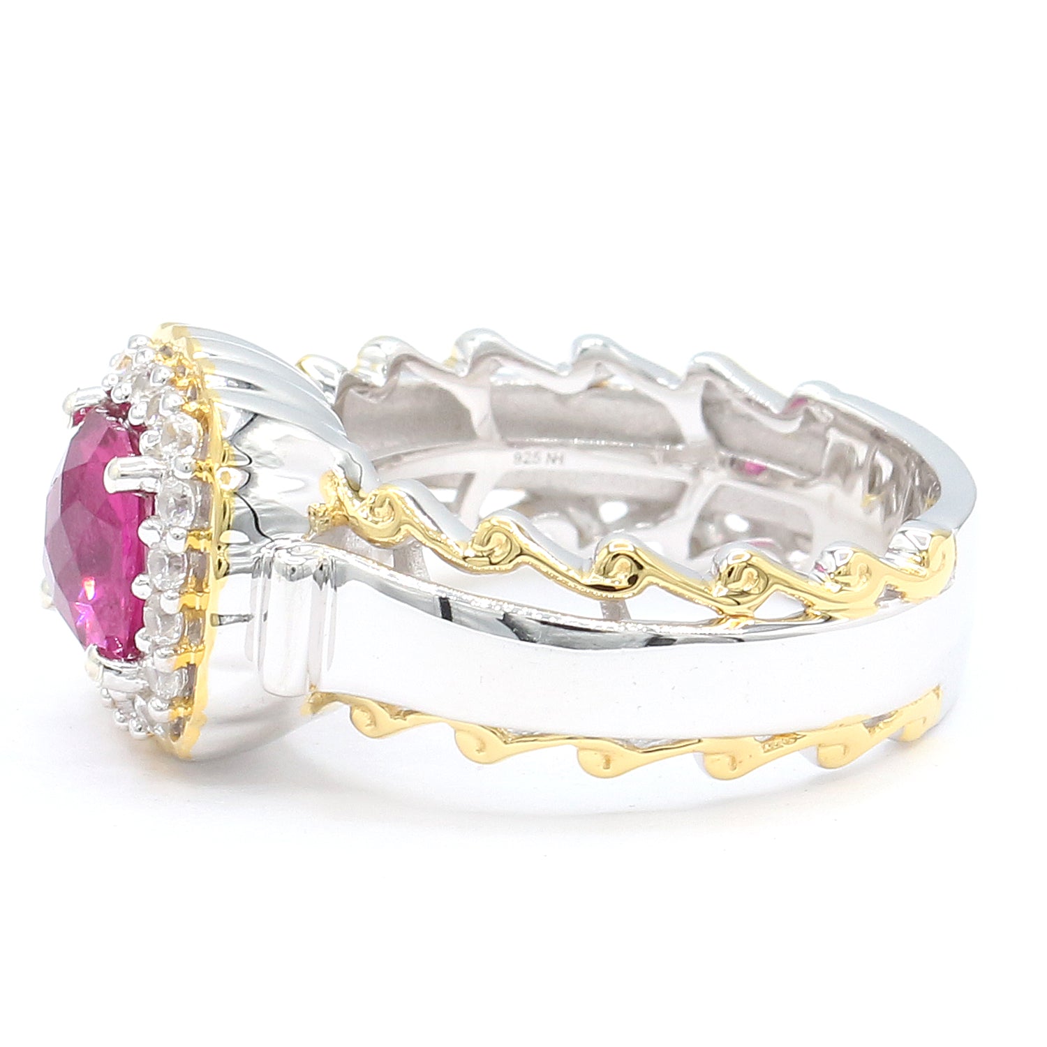 Gems en Vogue 1.89ctw Cushion Rubellite & White Zircon Halo Ring