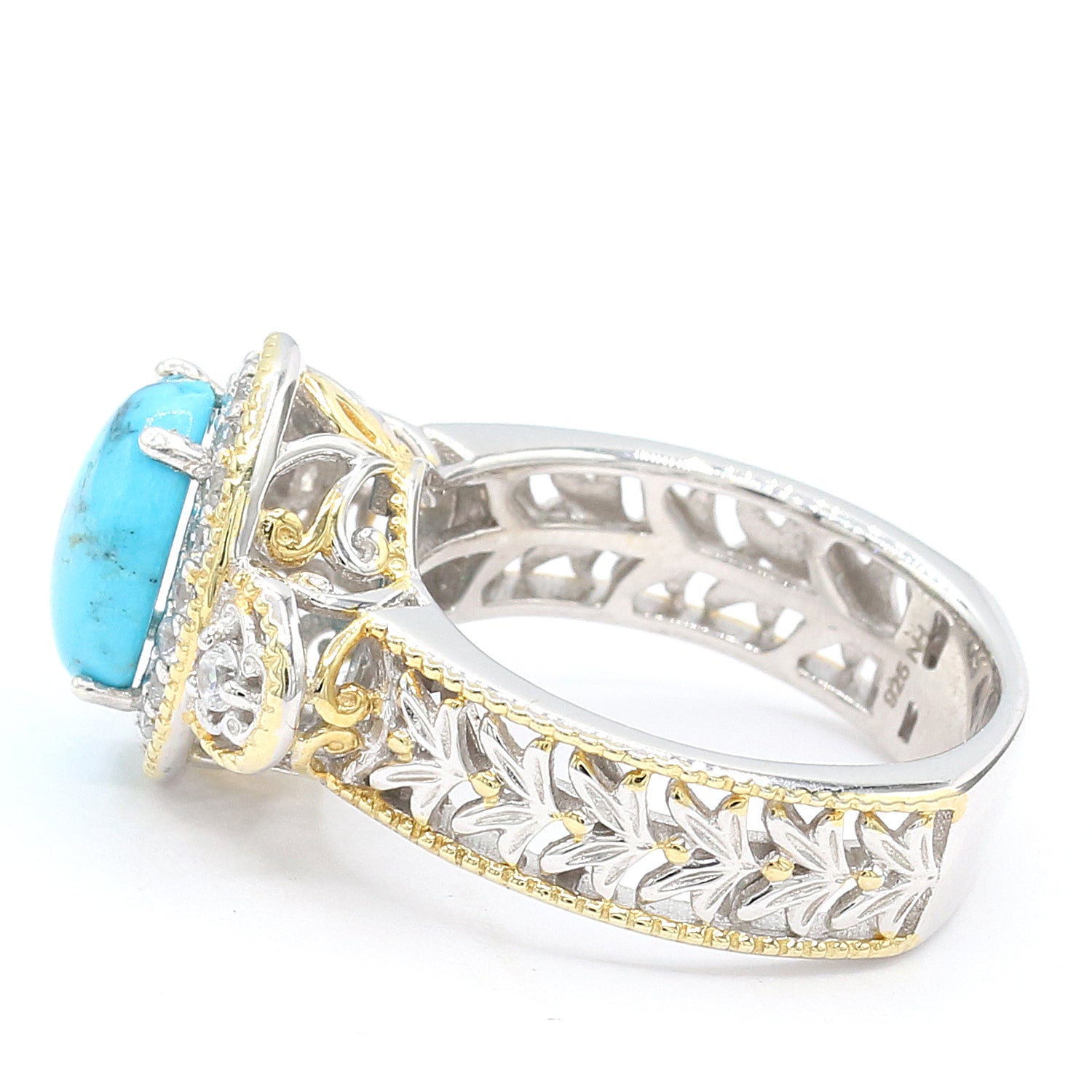 Gems en Vogue Kaolin Turquoise & White Zircon Halo Ring