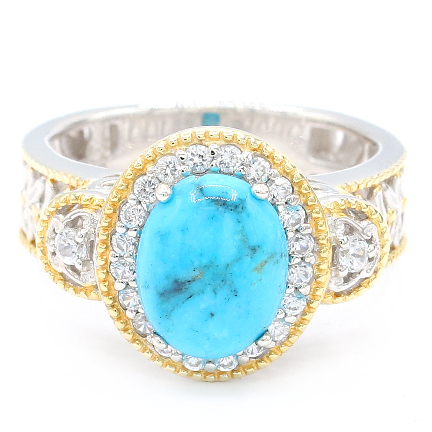 Gems en Vogue Kaolin Turquoise & White Zircon Halo Ring