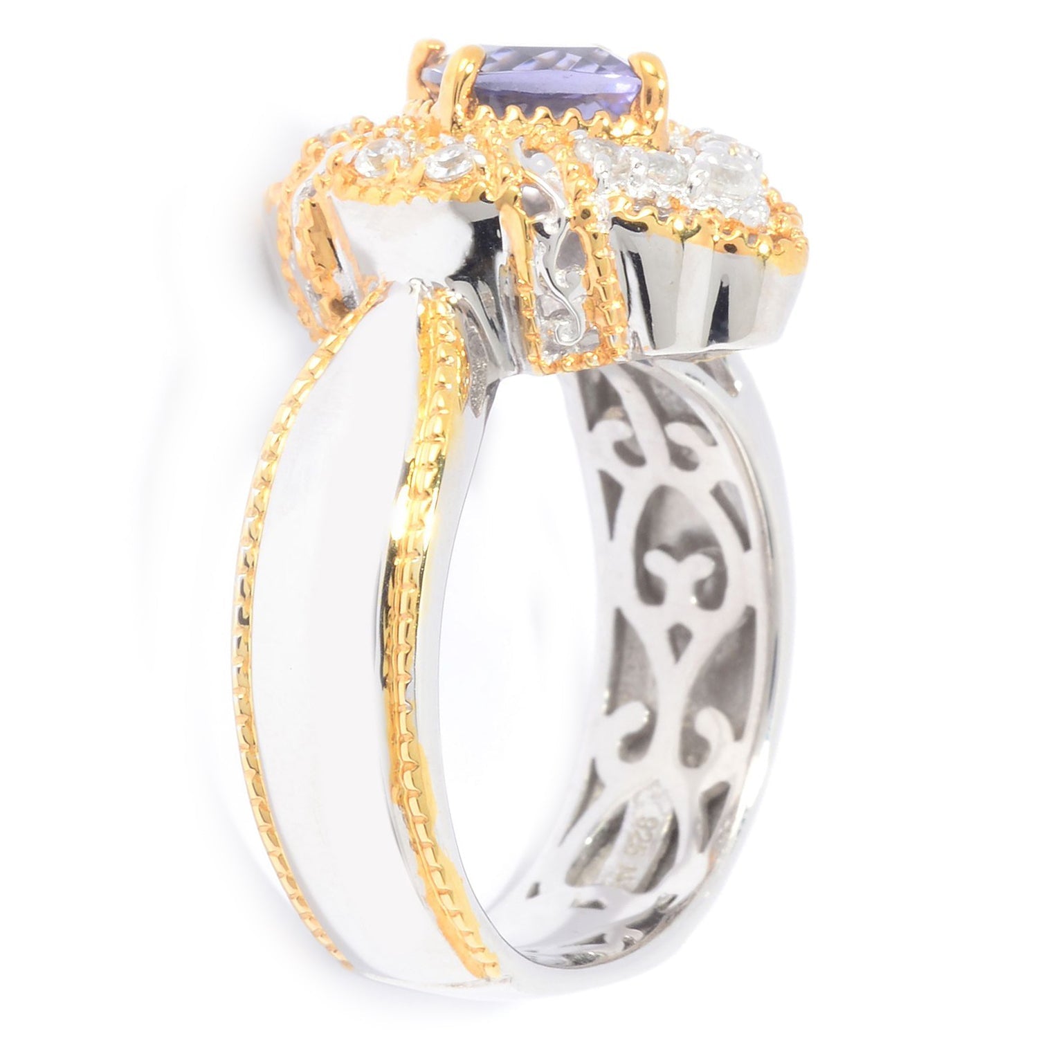 Gems en Vogue 2.34ctw Cushion Shaped Blue Amethyst & White Zircon Ring