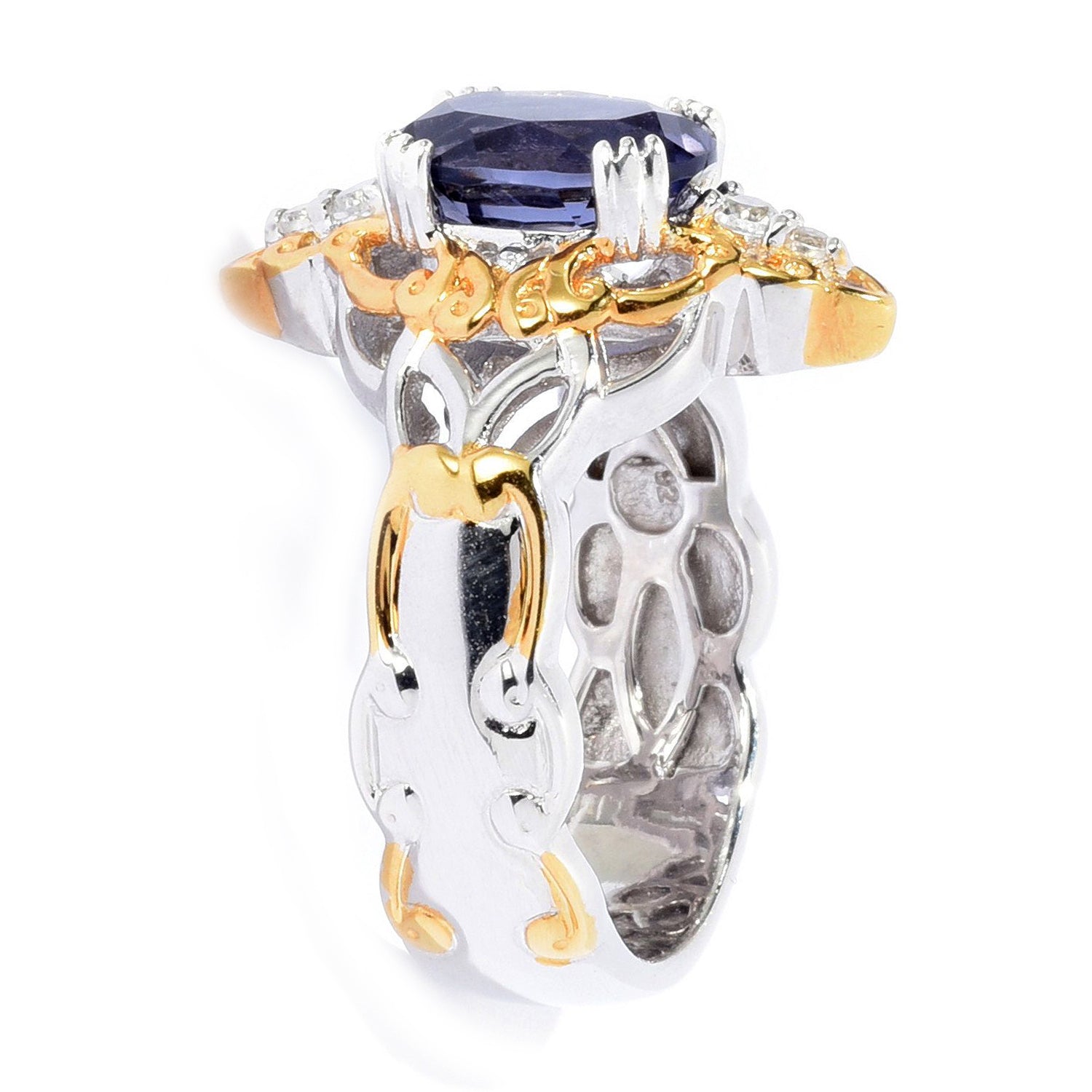 Gems en Vogue 3.04ctw Oval Cut Blue Amethyst & White Zircon Mini Cocktail Ring