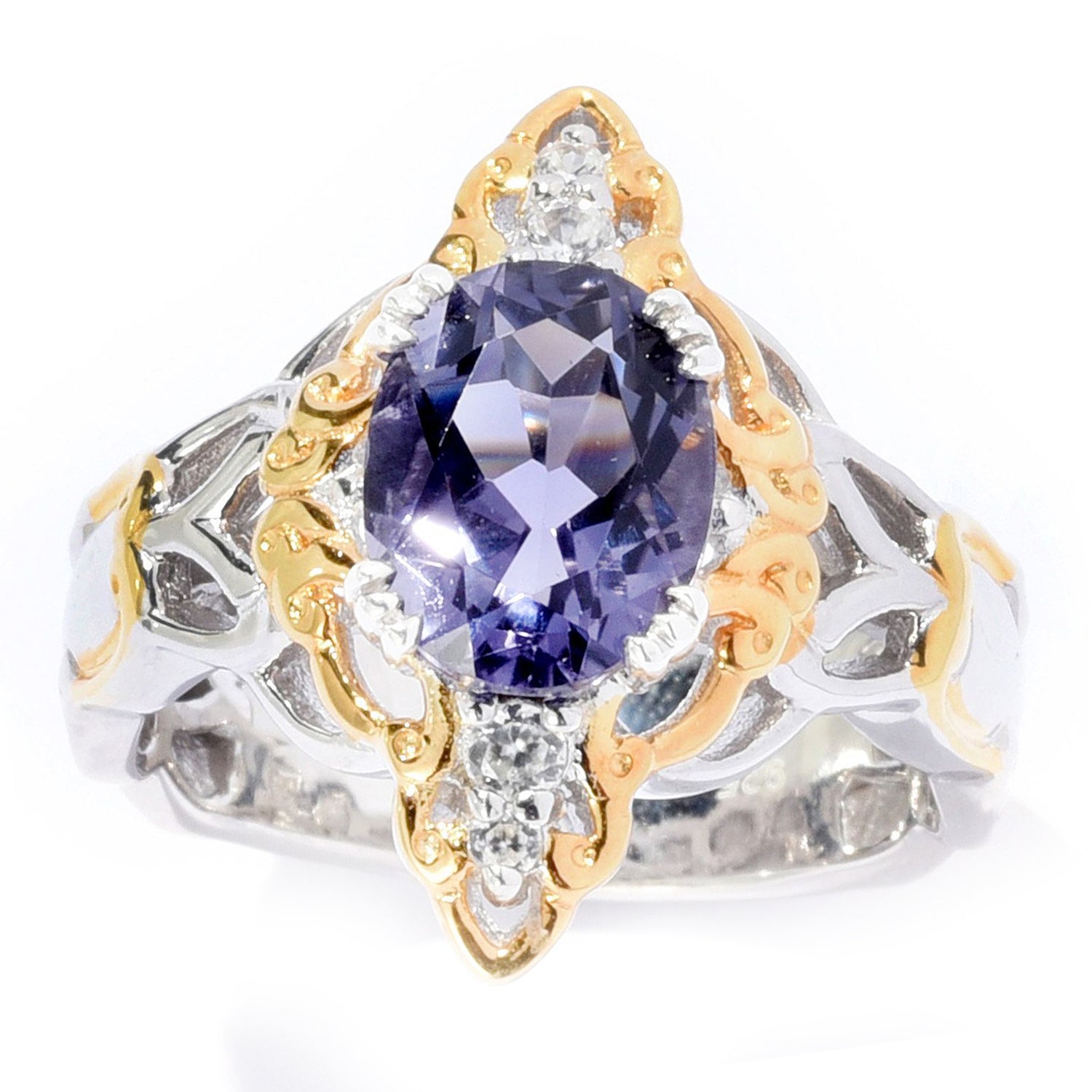 Gems en Vogue 3.04ctw Oval Cut Blue Amethyst & White Zircon Mini Cocktail Ring