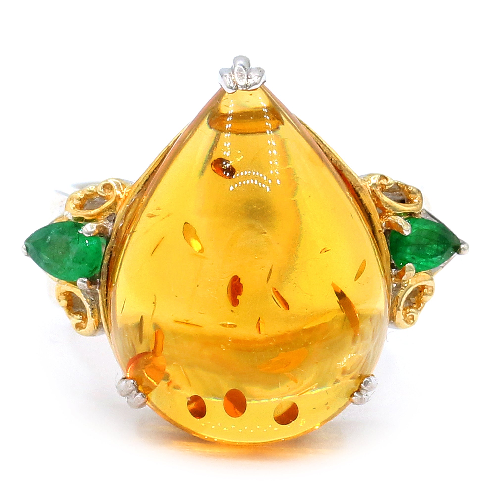 Gems en Vogue One-of-a-Kind 24K Palladium Silver Baltic Amber & Grizzly Emerald Ring