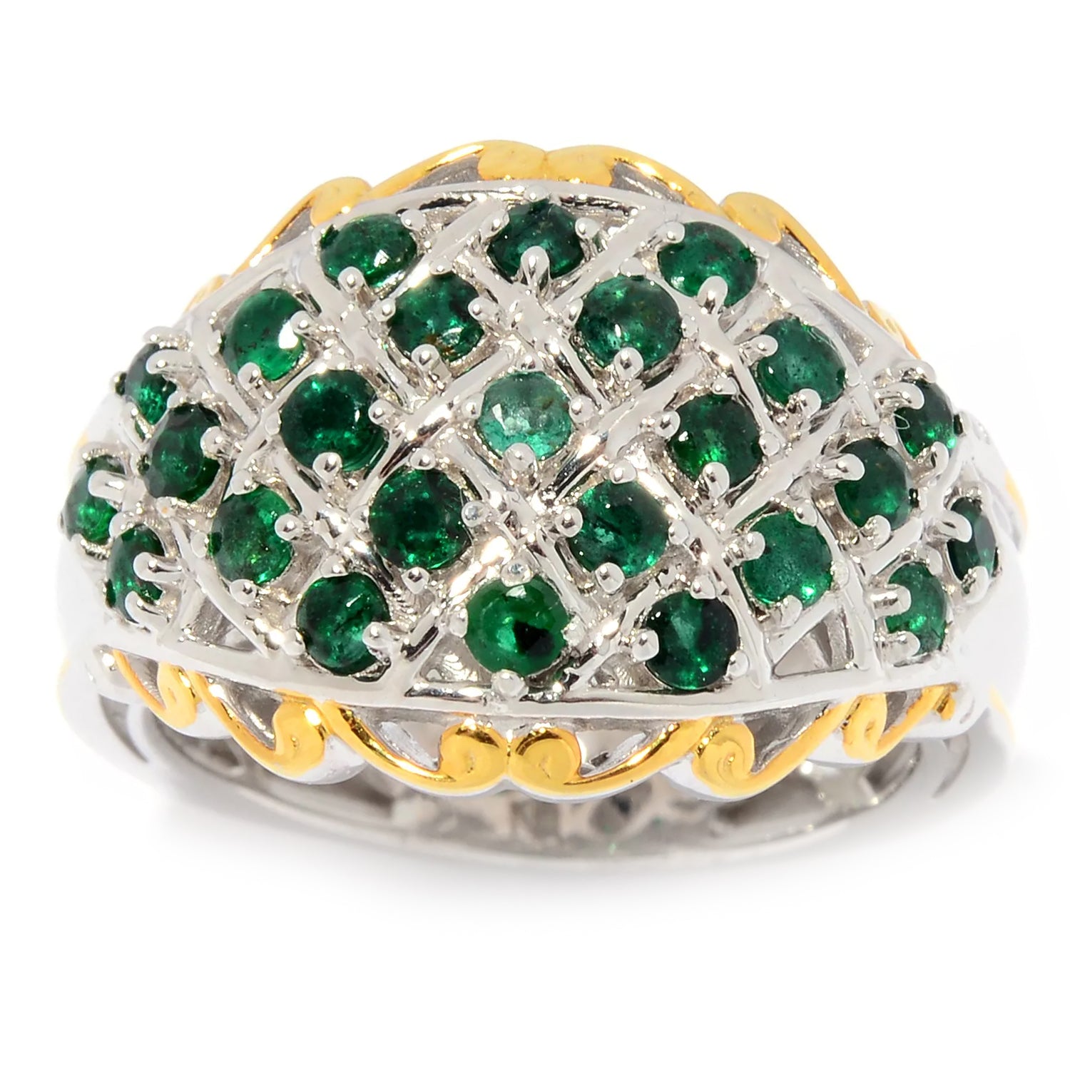 Gems en Vogue 0.75ctw Grizzly Emerald Woven Lattice Band Ring