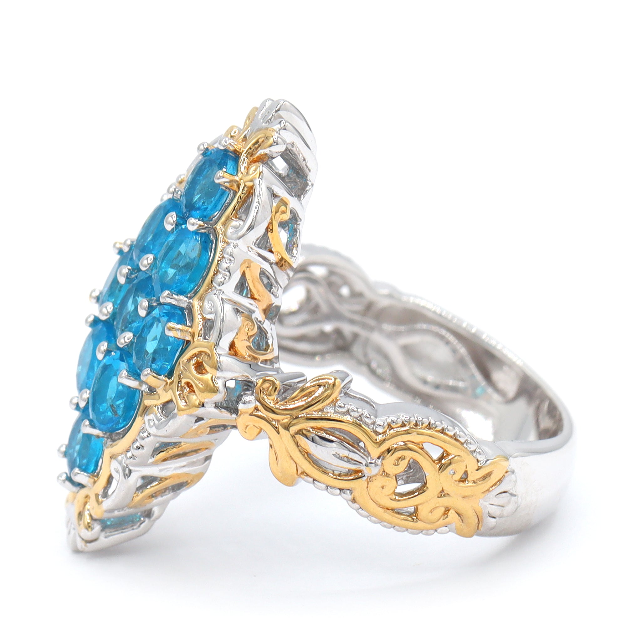 Gems en Vogue 24K Palladium Silver 1.71ctw Neon Apatite Marquise Cluster Ring