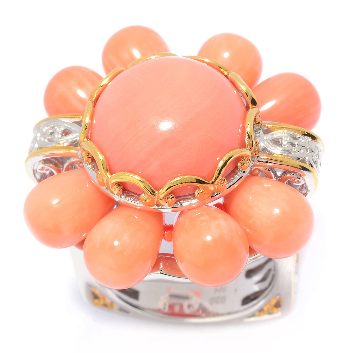 Bague fleur corail pêche et saumon Gems en Vogue