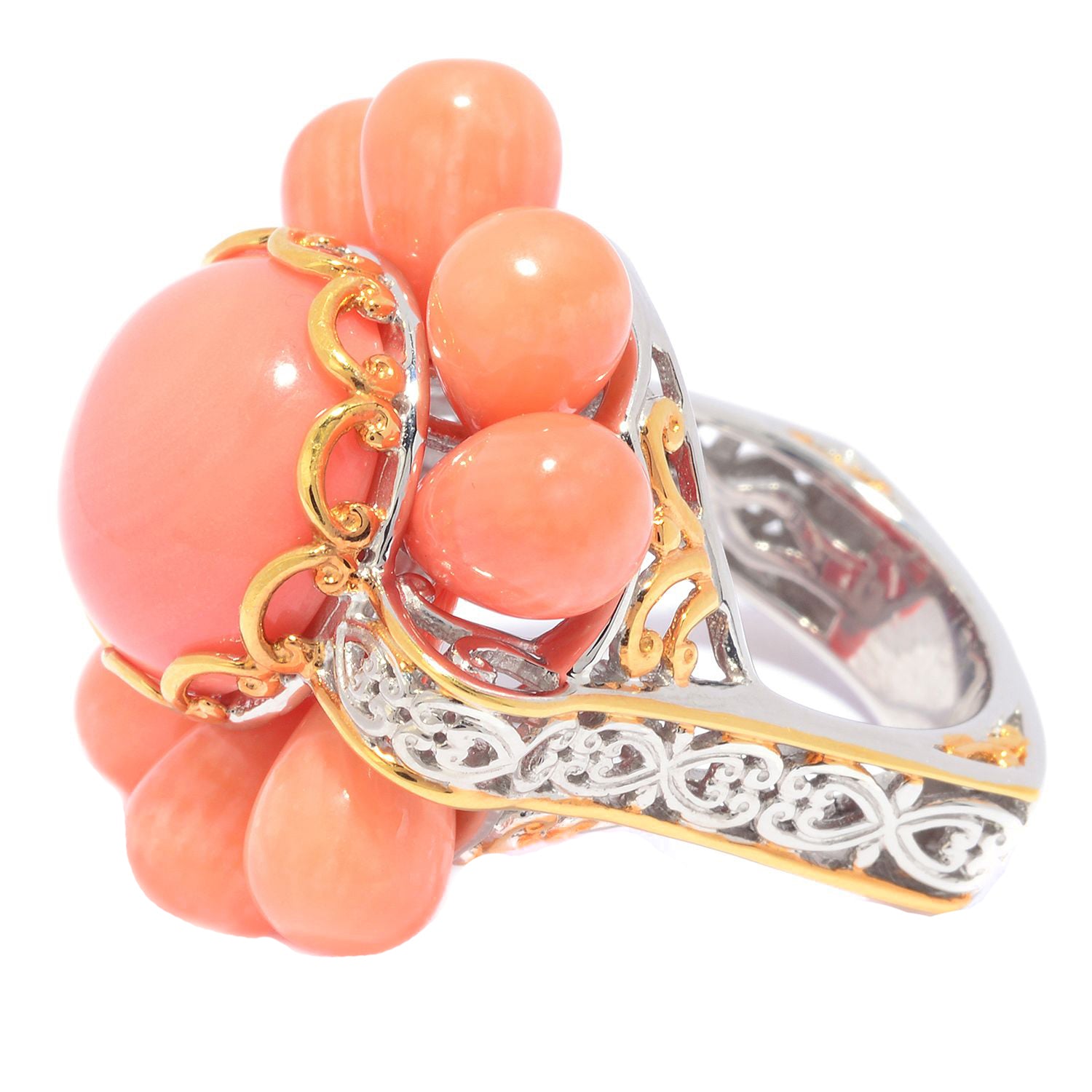 Bague fleur corail pêche et saumon Gems en Vogue