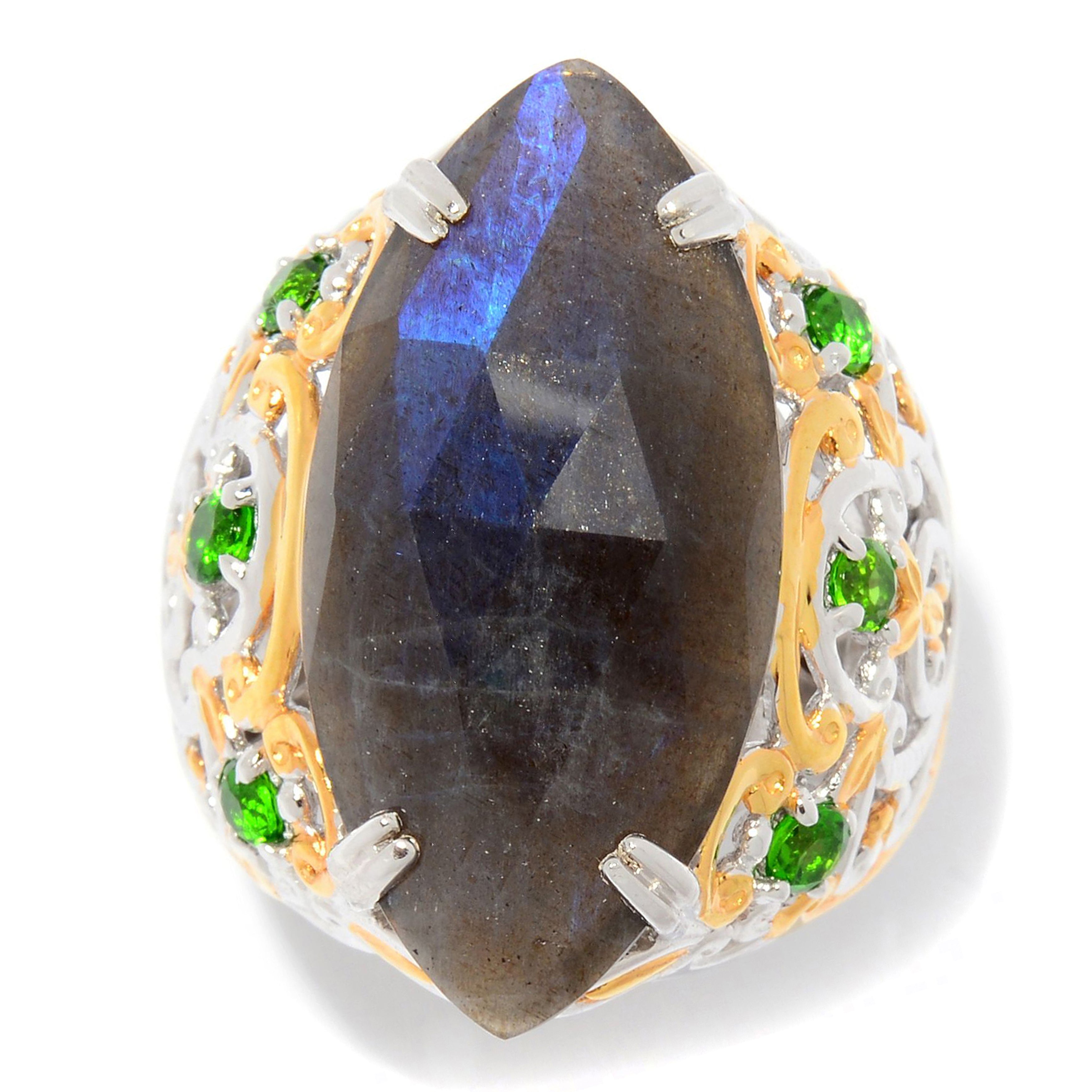 Gems en Vogue 24K Palladium Silver Spectrolite & Chrome Diopside Ring
