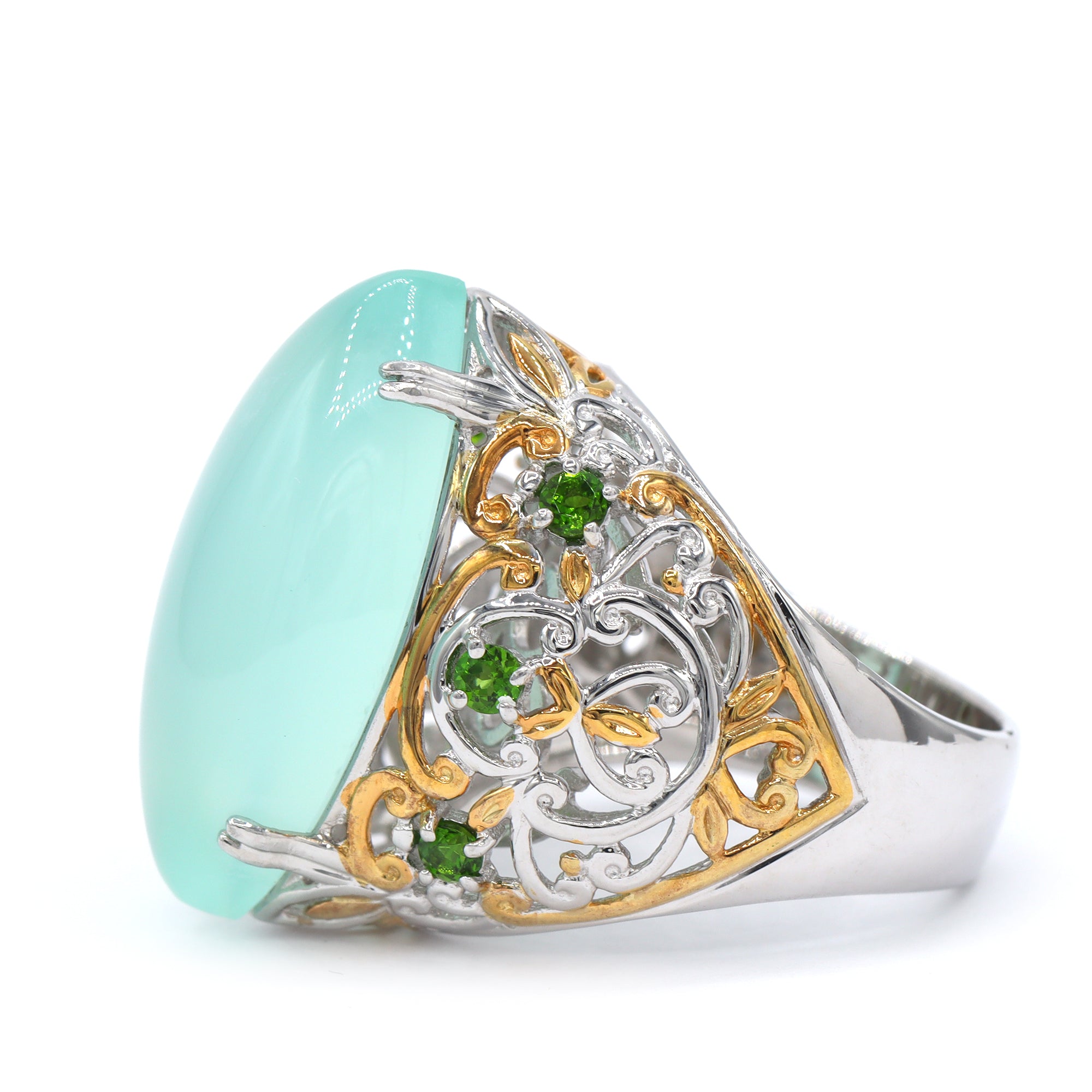 Bague Gems en Vogue calcédoine couleur écume de mer taille princesse et zircon blanc