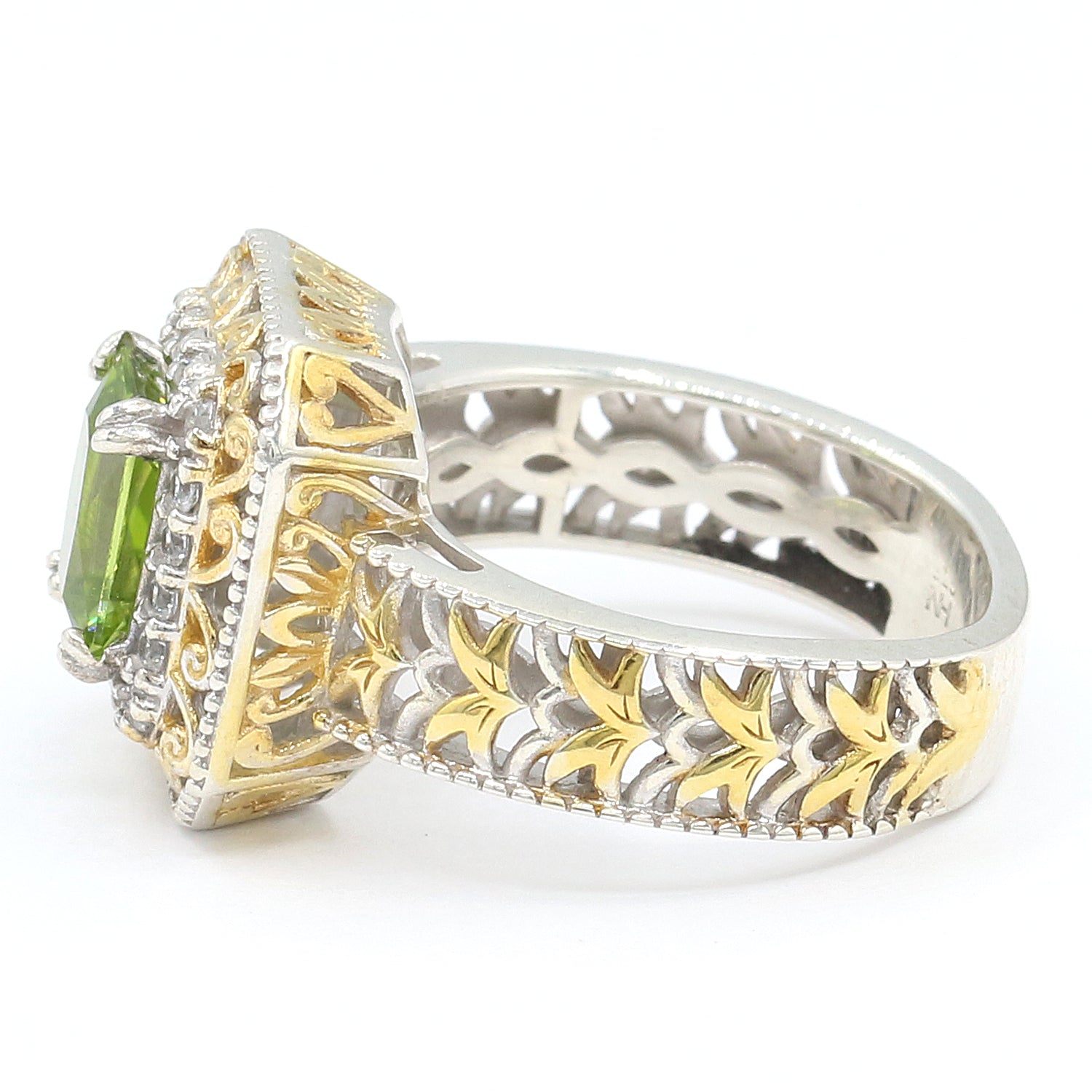 Gems en Vogue 2.11ctw Radiant Cut Peridot & White Zircon Halo Ring
