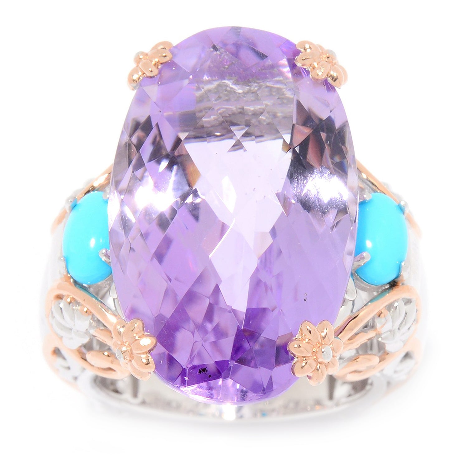 Gems en Vogue 20.07ctw Pink Amethyst & Sleeping Beauty Turquoise Honker Ring