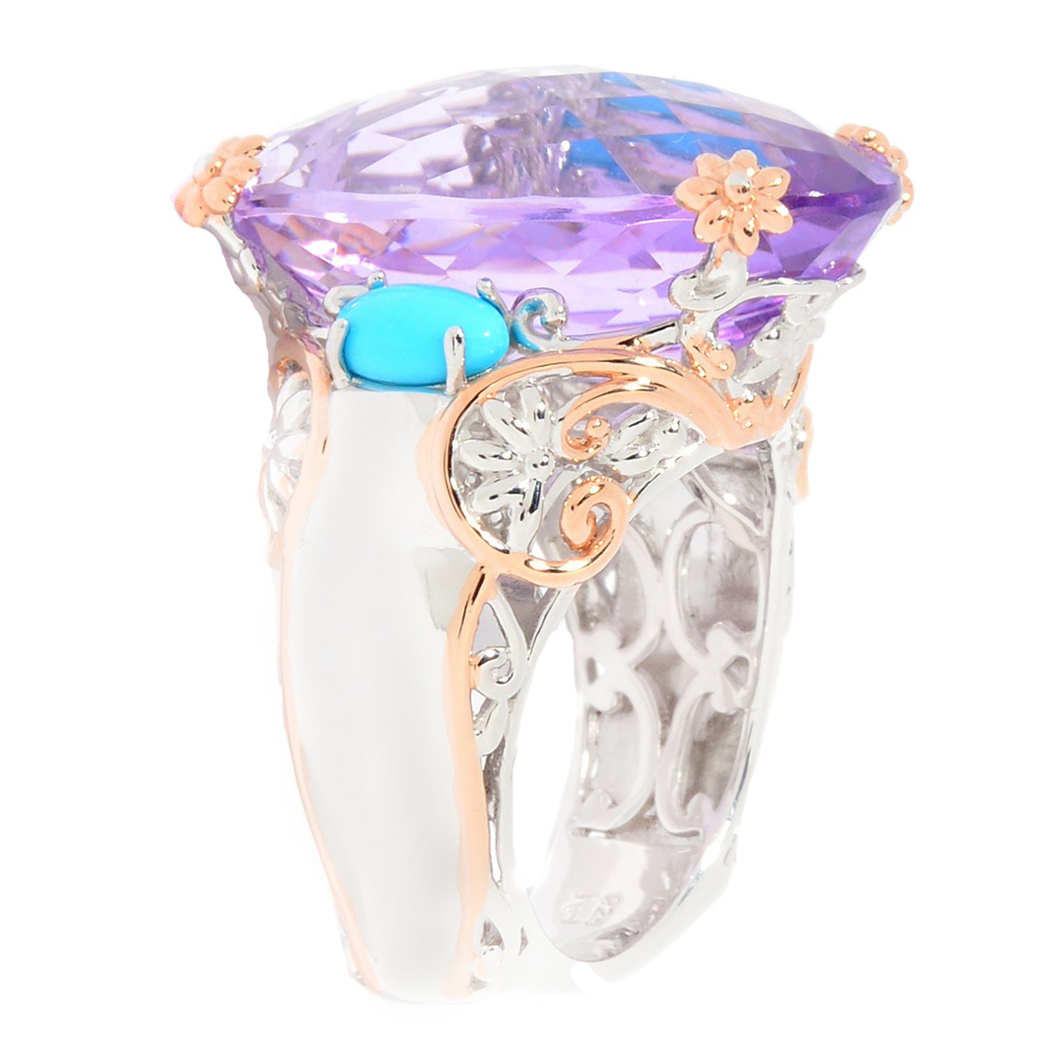 Gems en Vogue 20.07ctw Pink Amethyst & Sleeping Beauty Turquoise Honker Ring