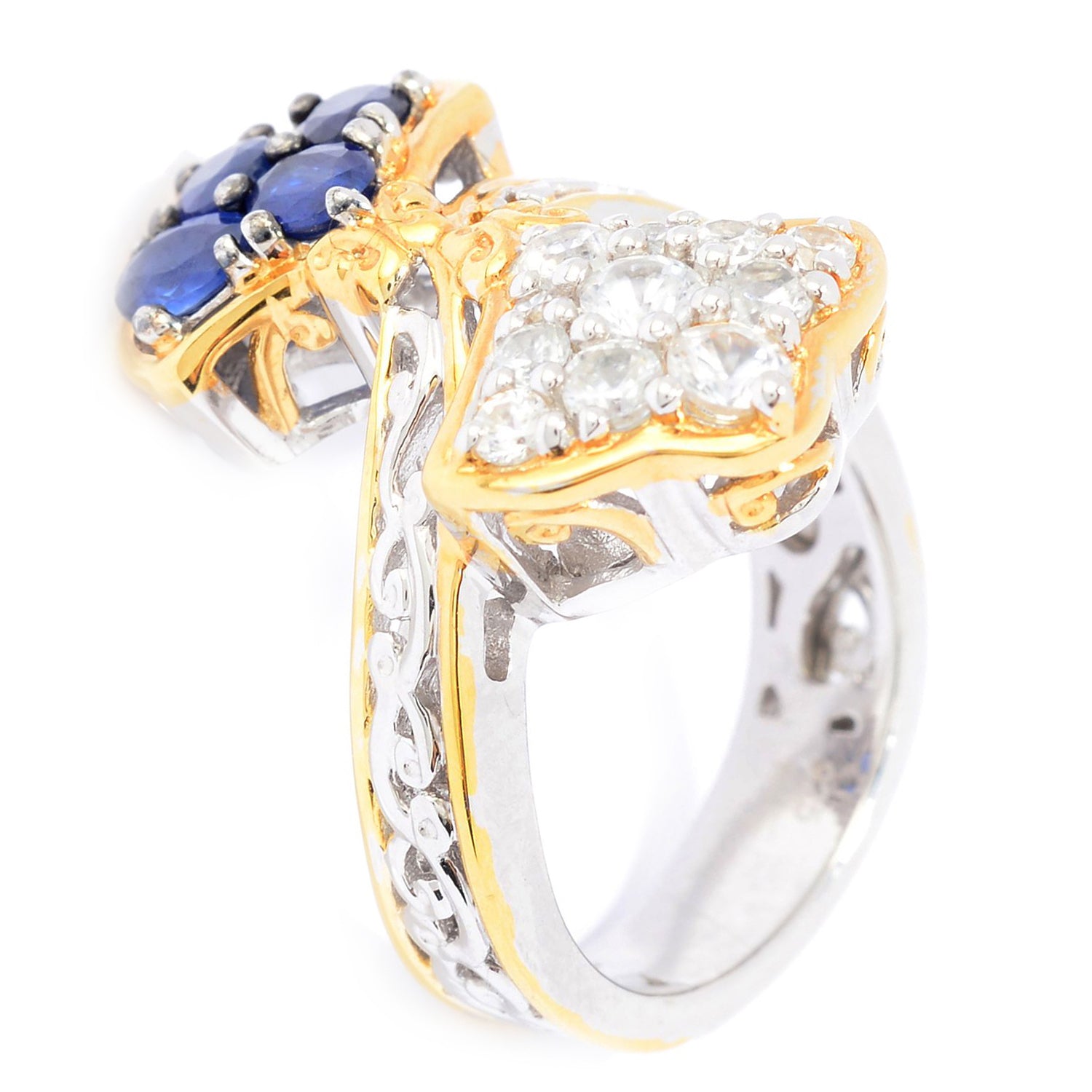 Gems en Vogue 1.88ctw Royal Blue Sapphire & White Zircon Ring