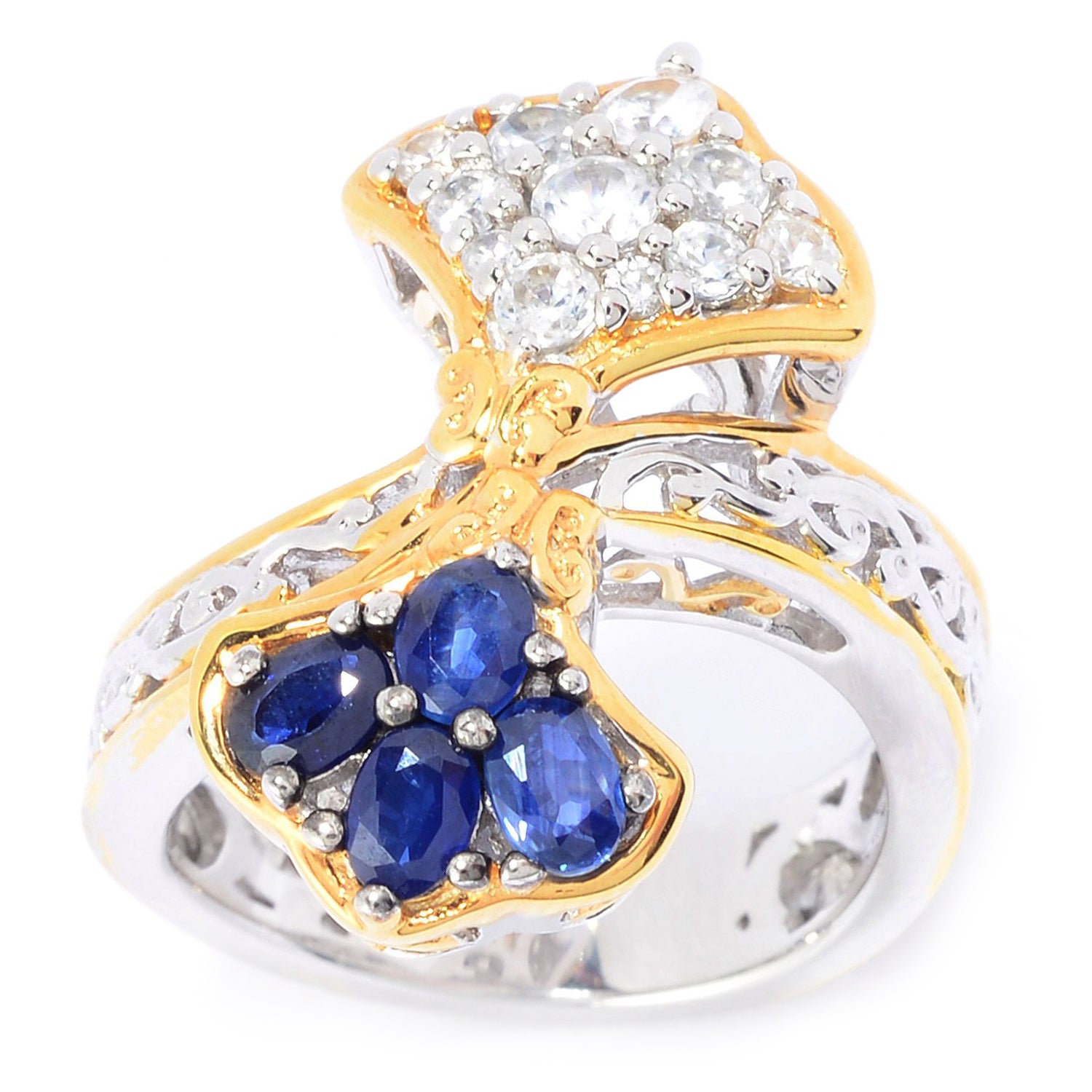 Gems en Vogue 1.88ctw Royal Blue Sapphire & White Zircon Ring