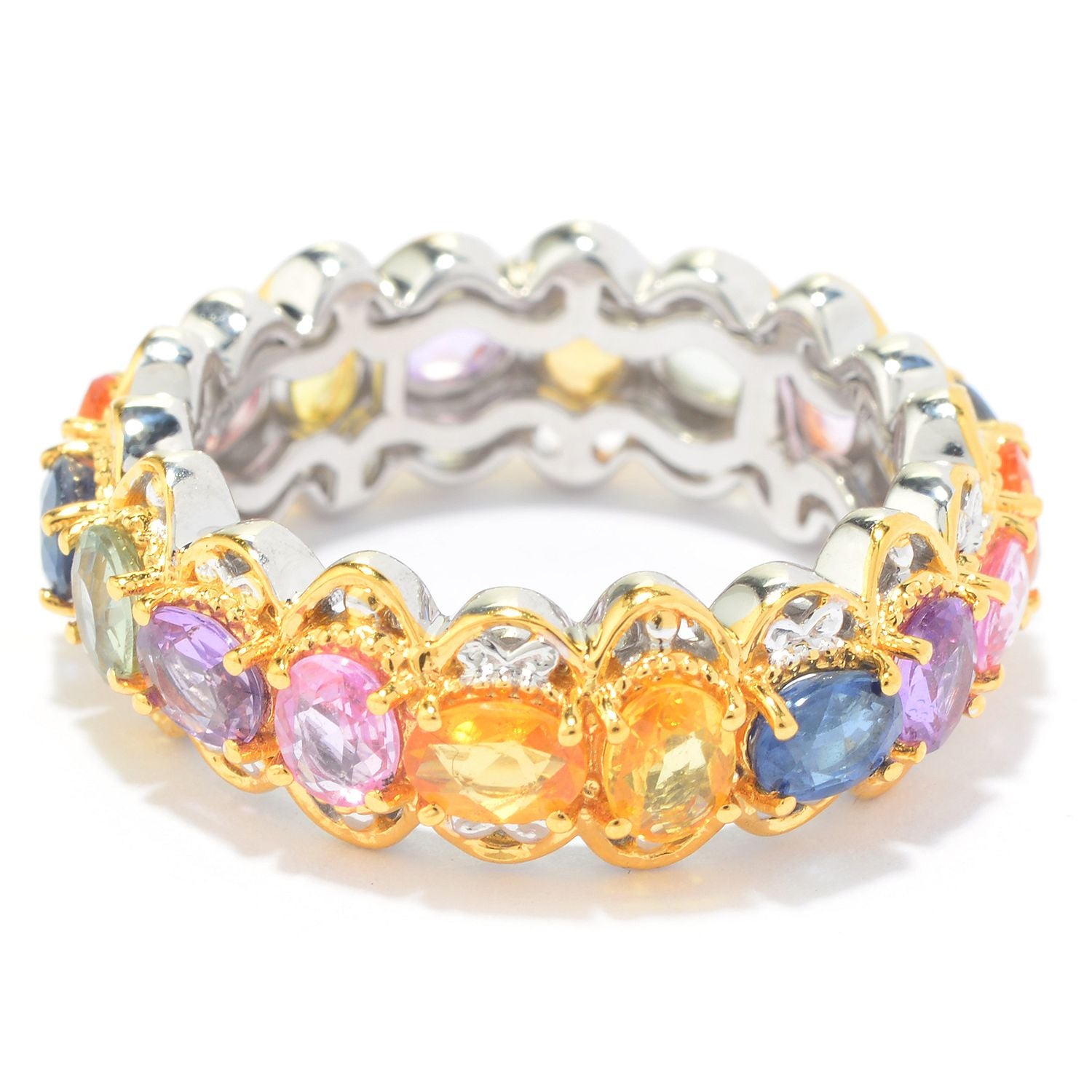 Gems en Vogue 2.48ctw Multi Color Pastel Sapphire Eternity Band Ring CANNOT BE RESIZED