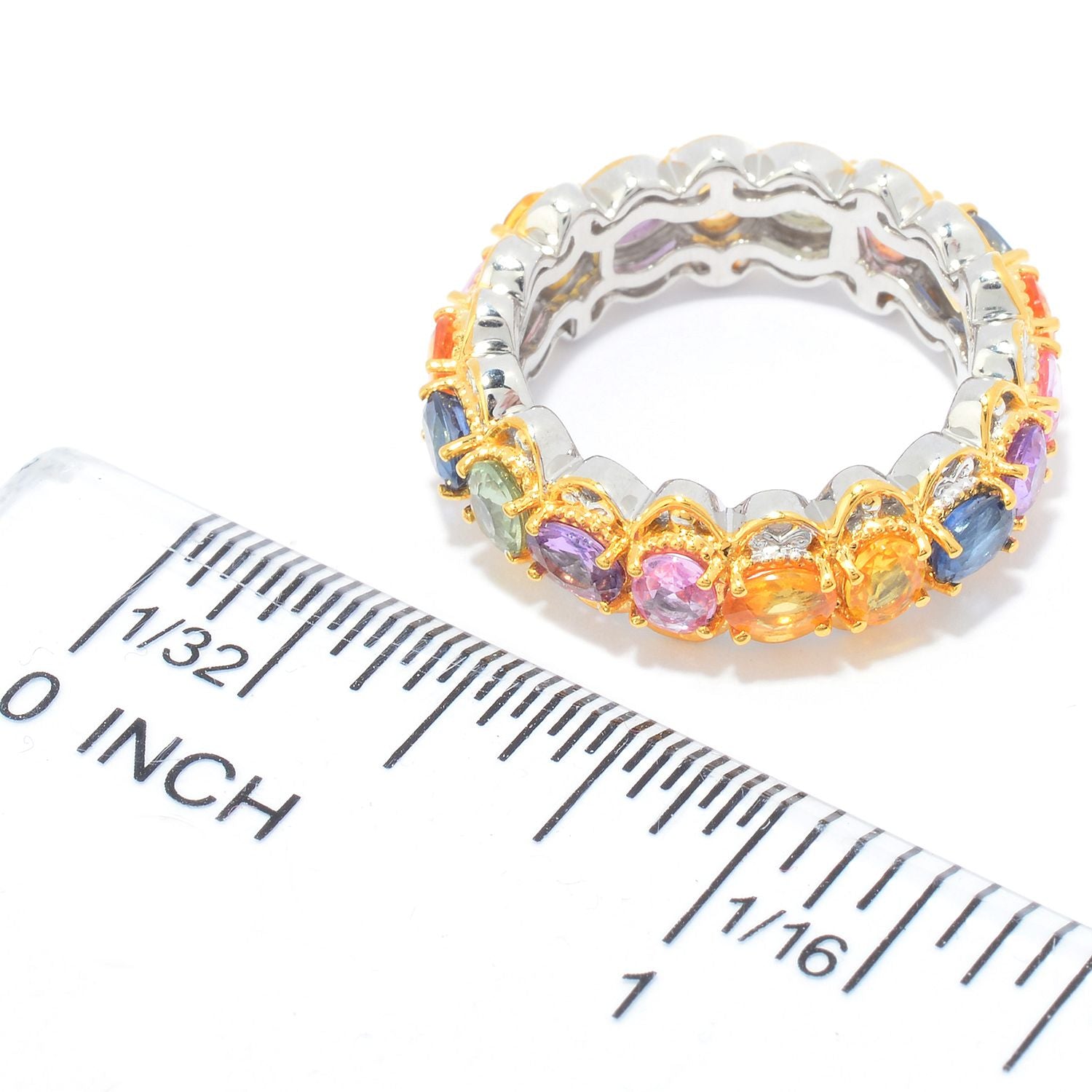 Gems en Vogue 2.48ctw Multi Color Pastel Sapphire Eternity Band Ring CANNOT BE RESIZED