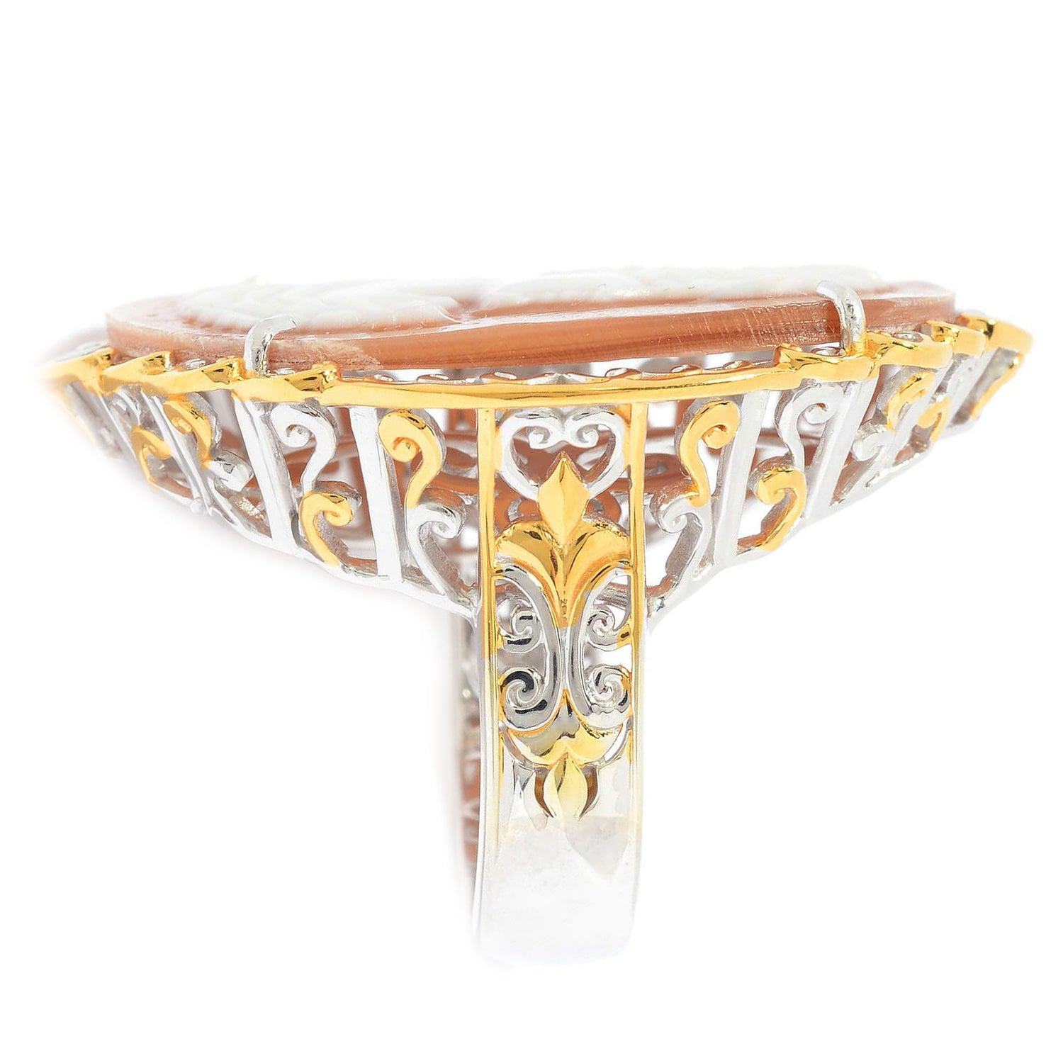 Gems en Vogue Oval Shaped Carved Shell Portrait Cameo Ring