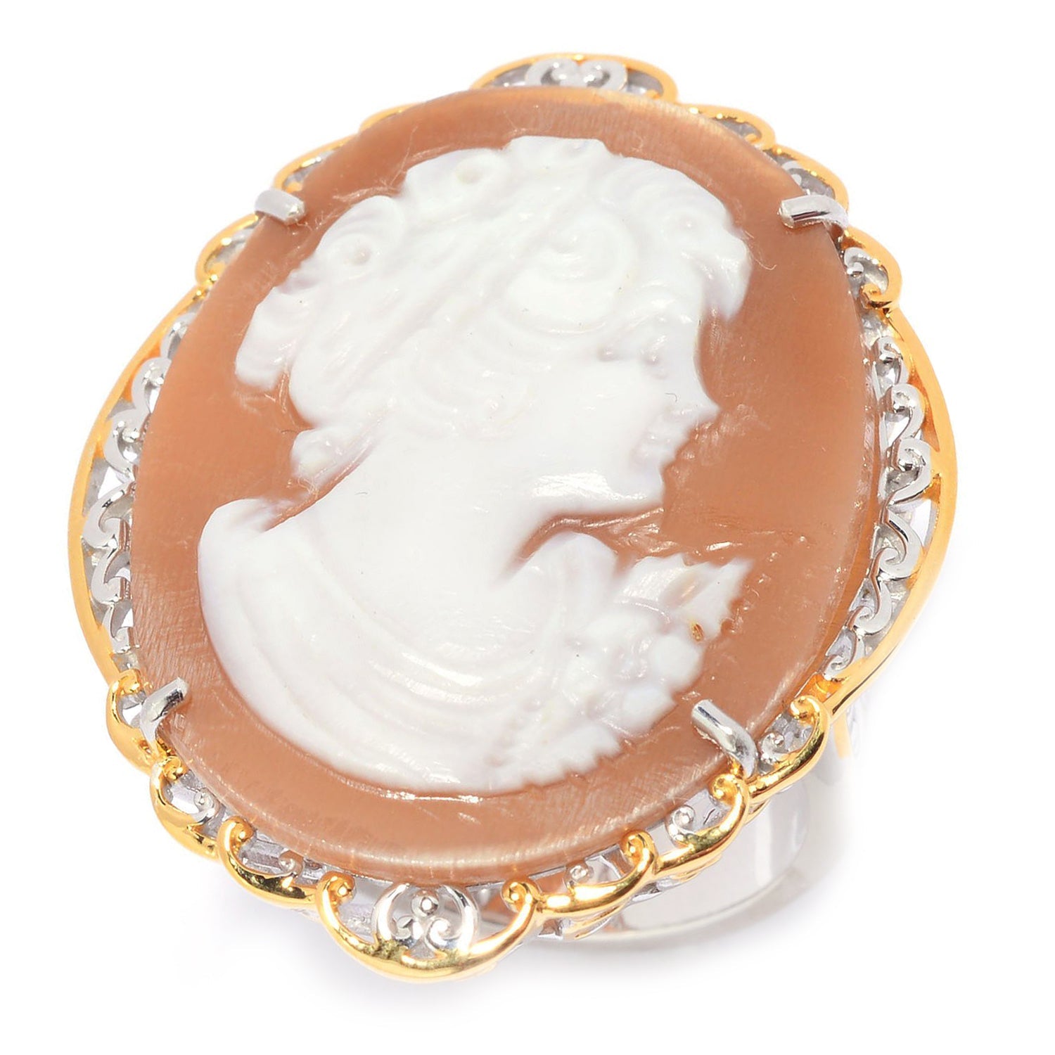 Gems en Vogue Oval Shaped Carved Shell Portrait Cameo Ring