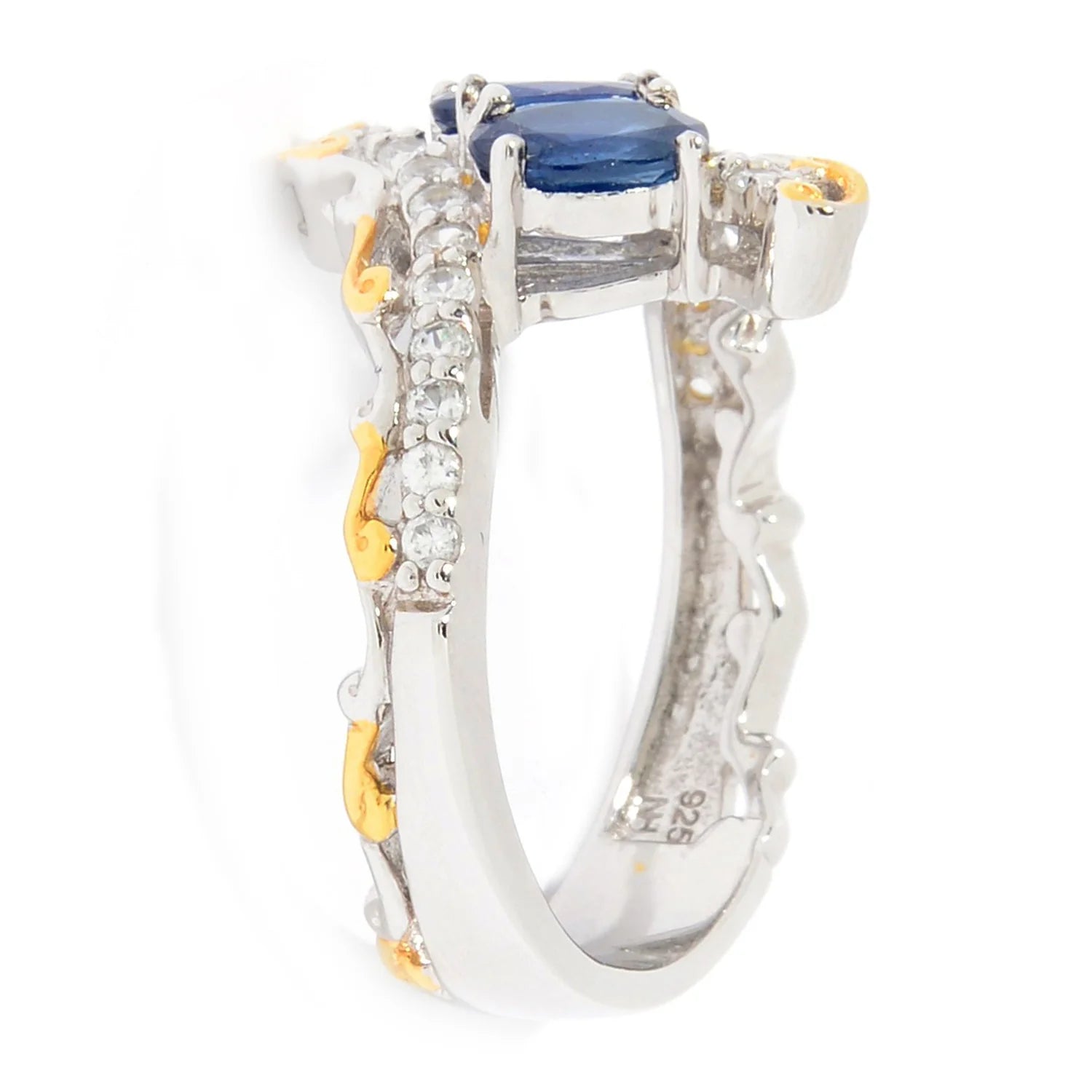 Gems en Vogue 1.49ctw Royal Blue Sapphire & White Zircon Bypass Ring