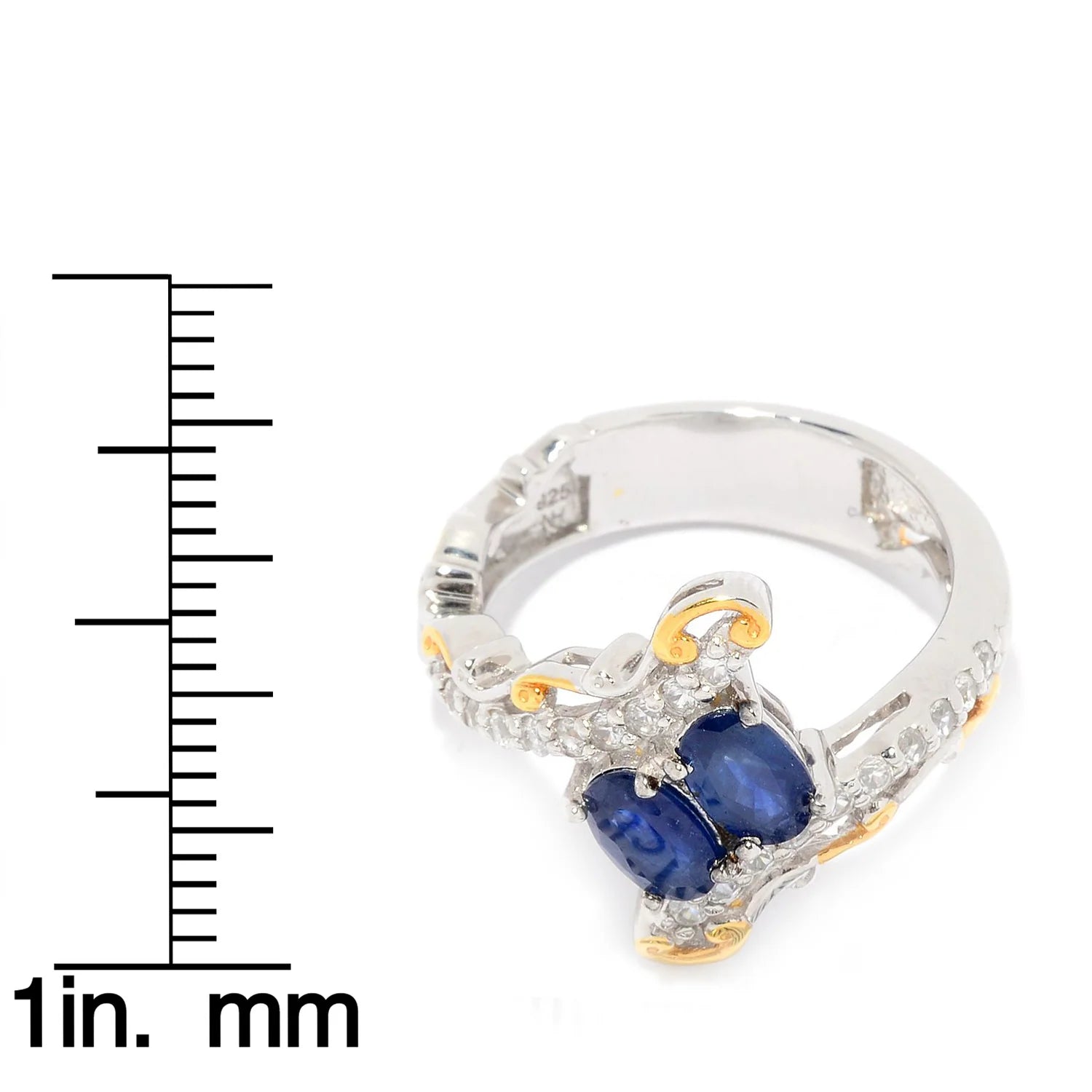Gems en Vogue 1.49ctw Royal Blue Sapphire & White Zircon Bypass Ring