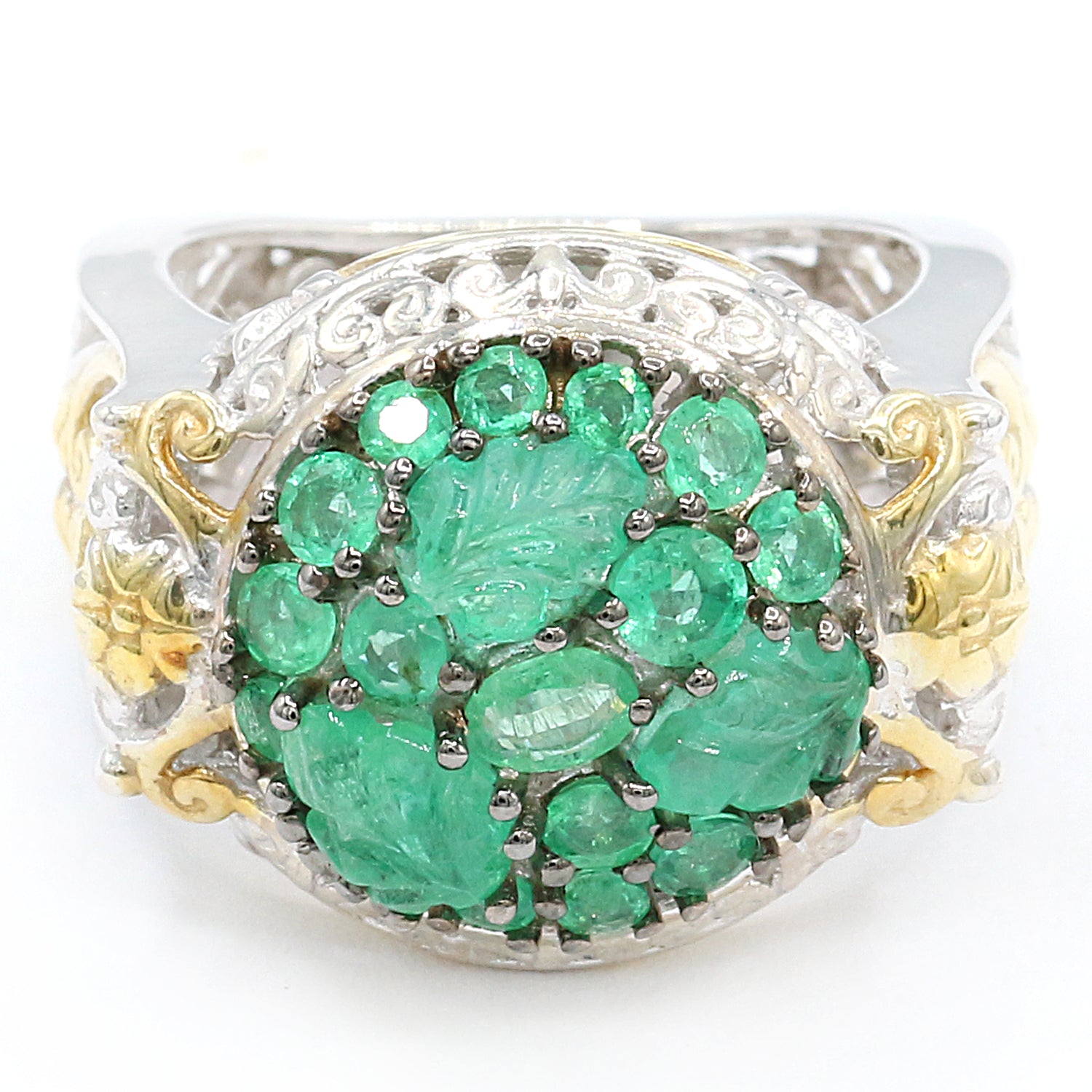 Gems en Vogue 2.01ctw Grizzly Emerald Leaf Cluster Dome Ring