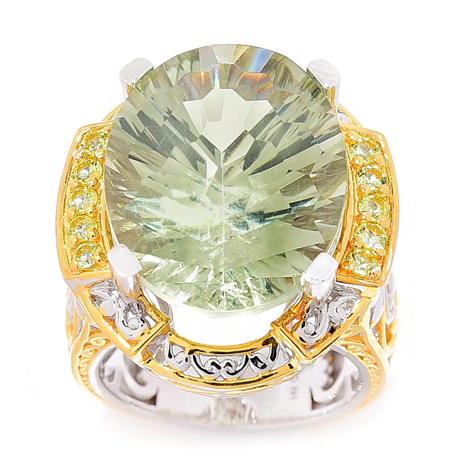 Gems en Vogue 15.20ctw Honeycomb Cut Prasiolite & Peridot Ring