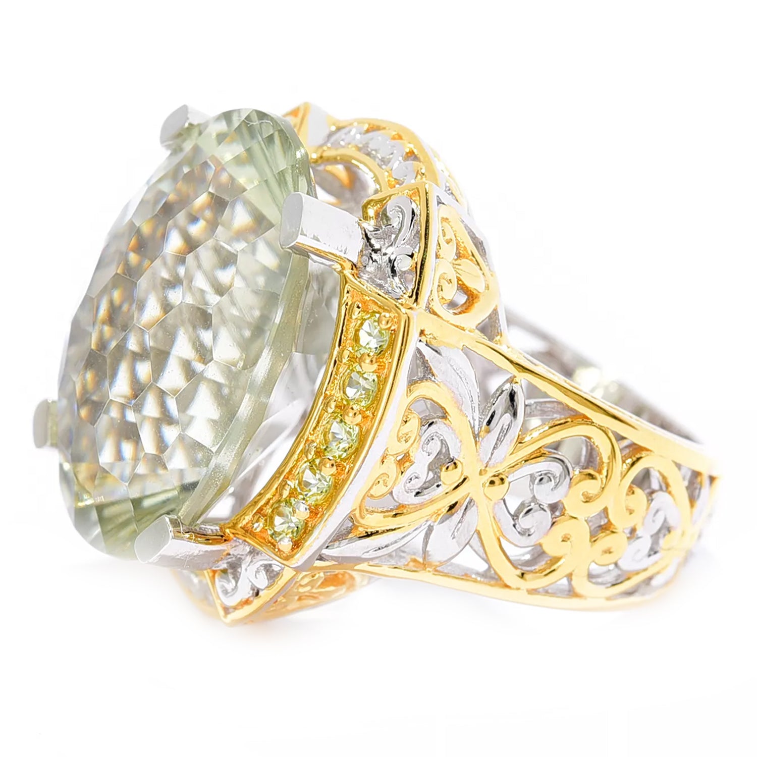 Gems en Vogue 15.20ctw Honeycomb Cut Prasiolite & Peridot Ring