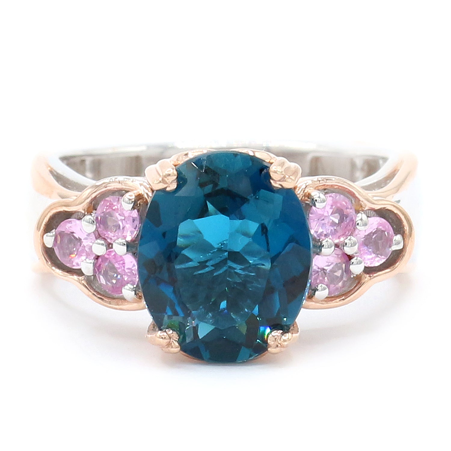 Gems en Vogue 18K Palladium Silver 5.17ctw London Blue Topaz & Pink Sapphire Ring