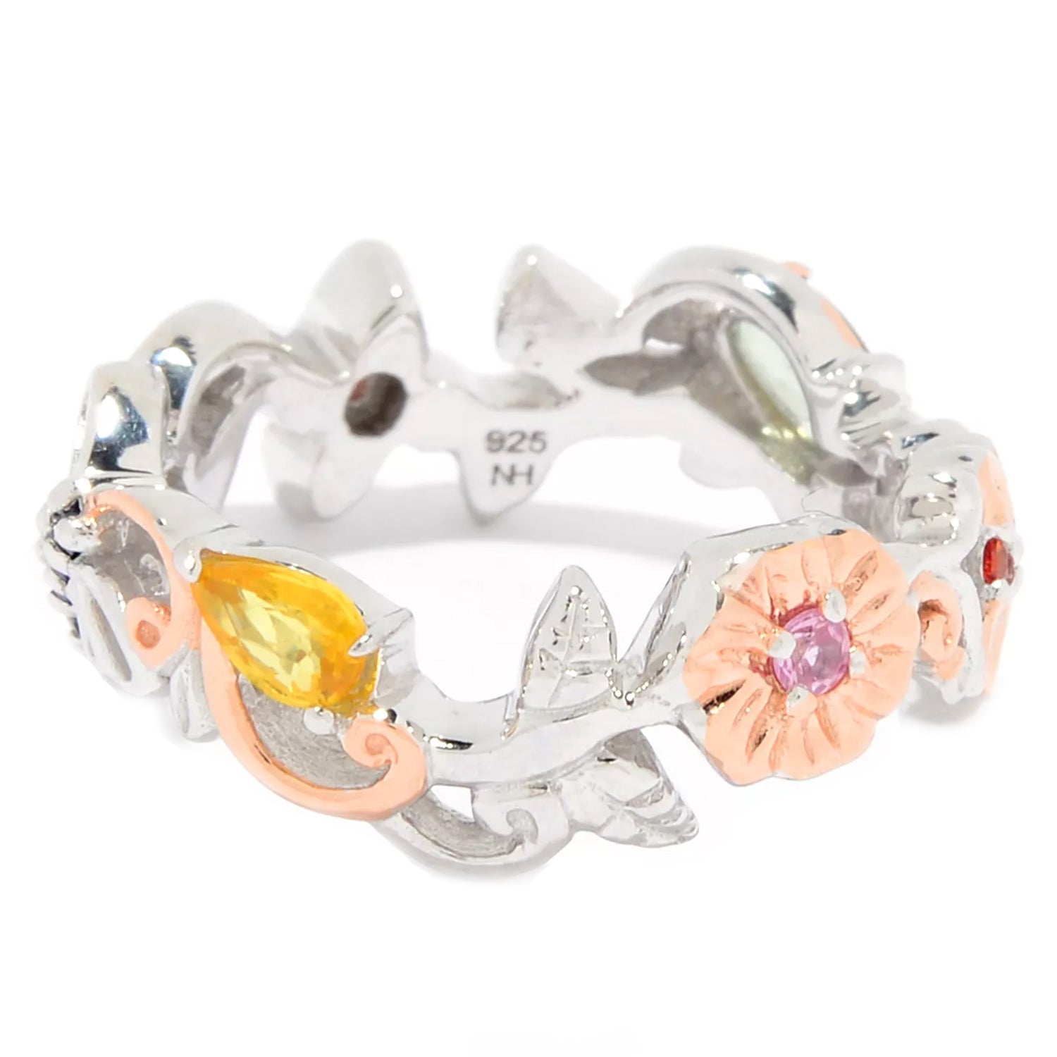 Gems en Vogue 0.82ctw Multi Sapphire Butterfly & Flower Critter Eternity Ring