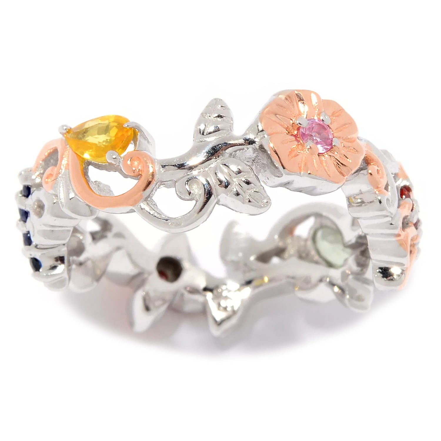 Gems en Vogue 0.82ctw Multi Sapphire Butterfly & Flower Critter Eternity Ring