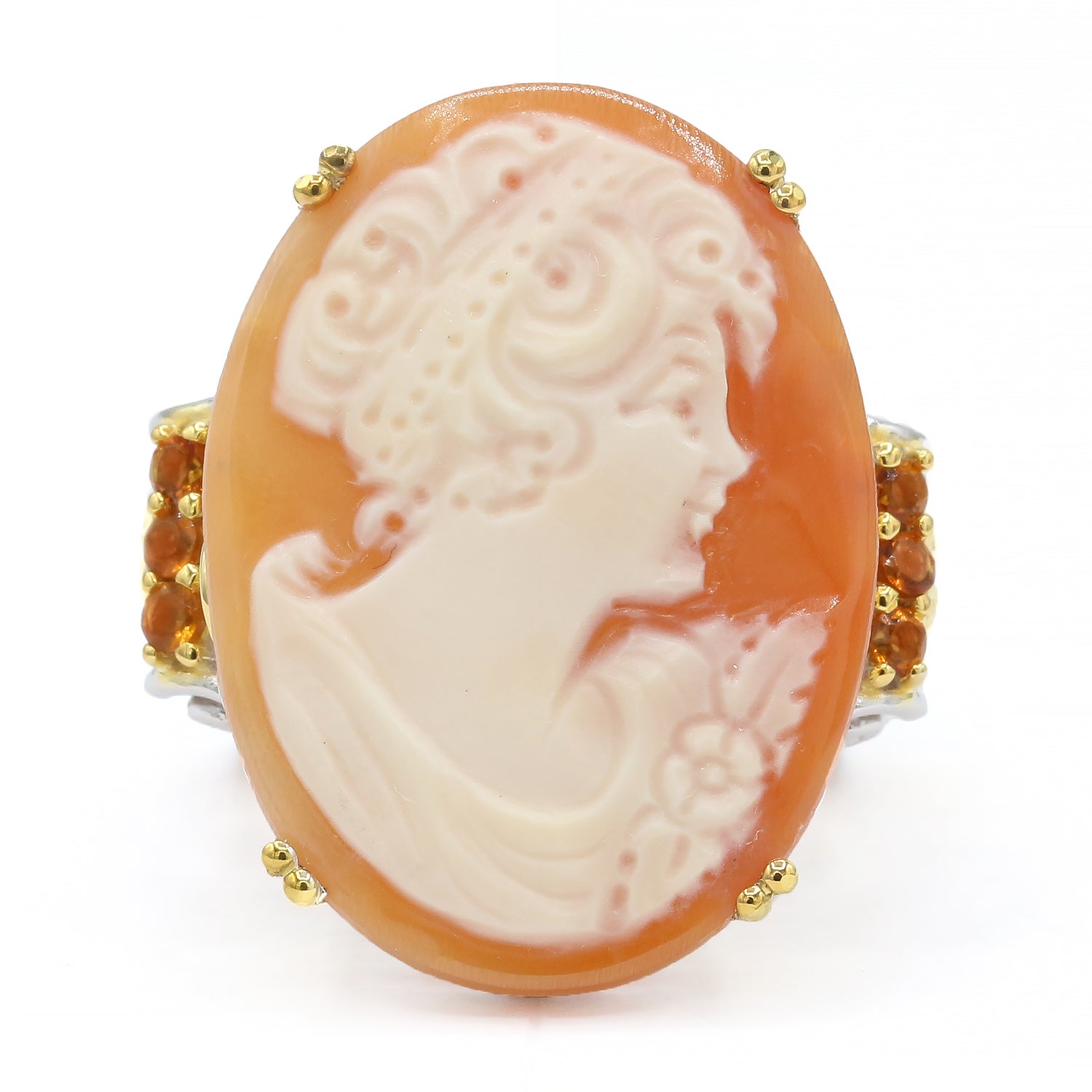 Gems en Vogue 24K Palladium Silver Carved Cameo & Madeira Citrine Lady Portrait Ring