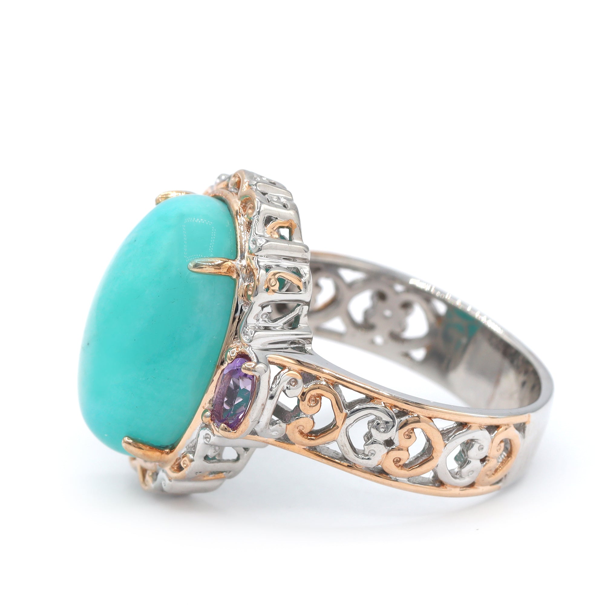 Gems en Vogue 18K Palladium Silver Amazonite & Brazilian Amethyst Ring