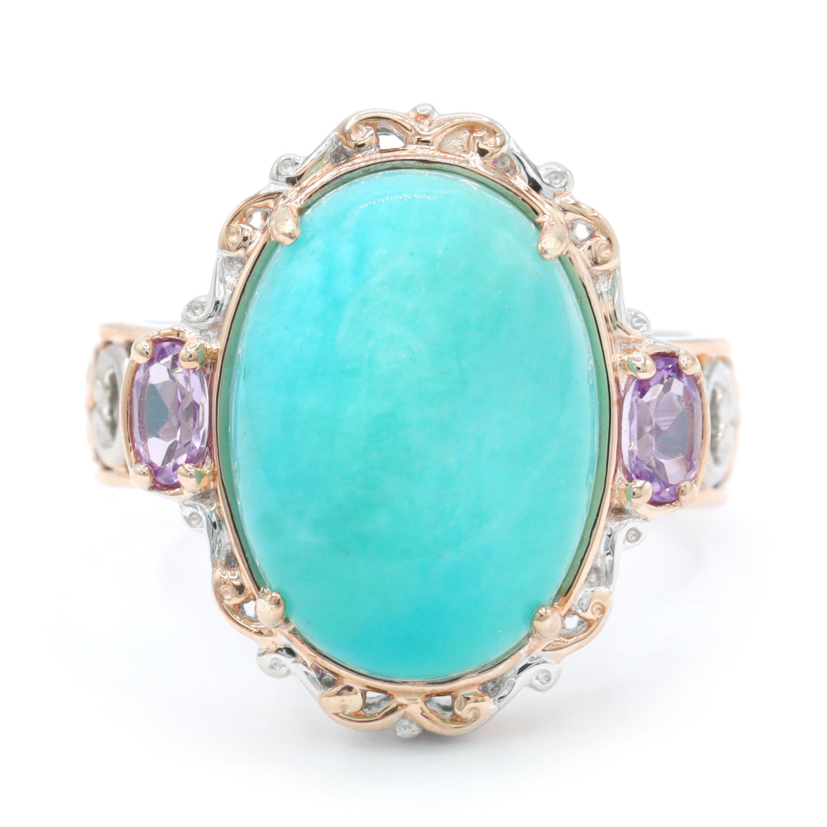 Gems en Vogue 18K Palladium Silver Amazonite & Brazilian Amethyst Ring