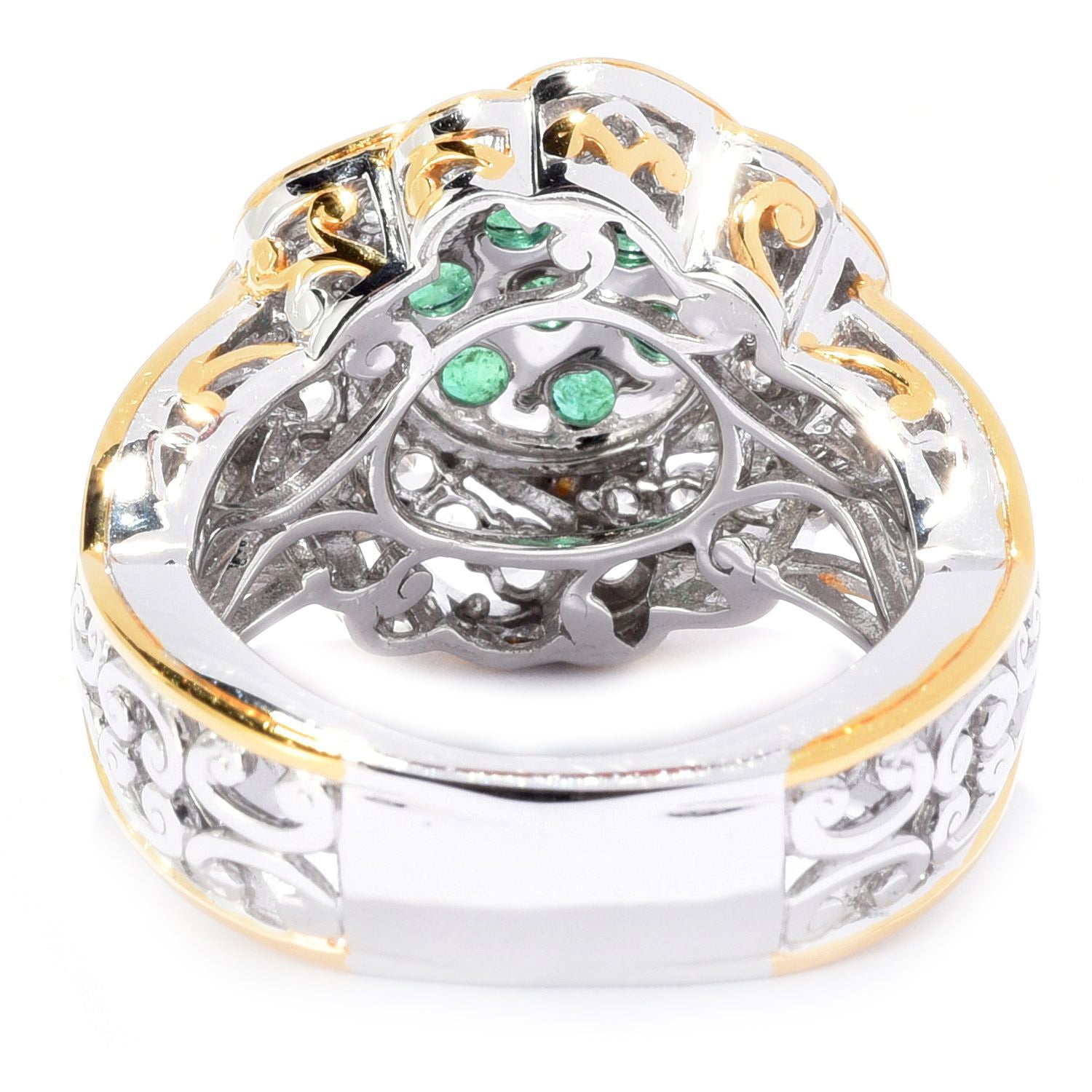 Gems en Vogue 1.72ctw Grizzly Emerald & White Zircon Flower Ring