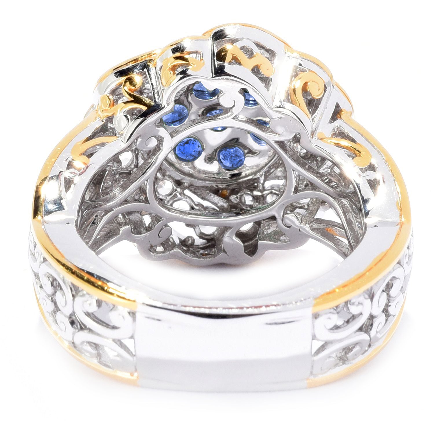 Gems en Vogue 1.72ctw Royal Blue Sapphire & White Zircon Flower Ring