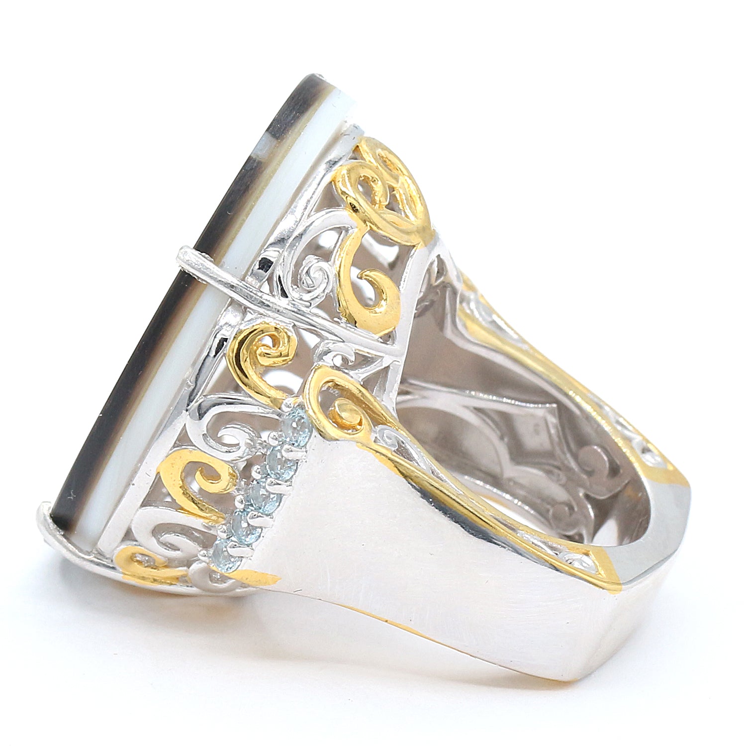 Gems en Vogue Mother-of-Pearl Peacock Inlay & Sky Blue Topaz Butterfly Ring