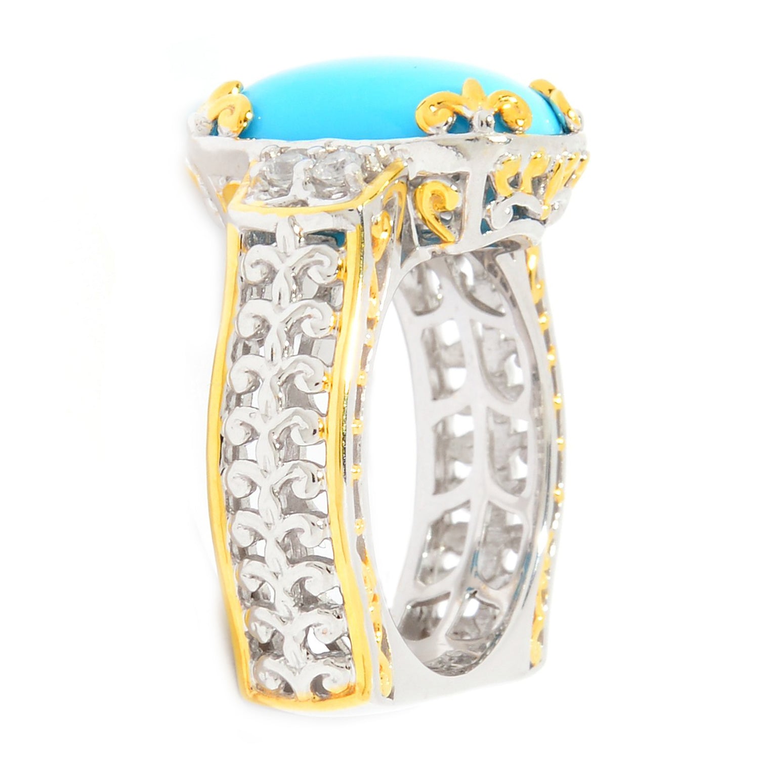 Gems en Vogue Cushion Sleeping Beauty Turquoise & White Zircon Ring