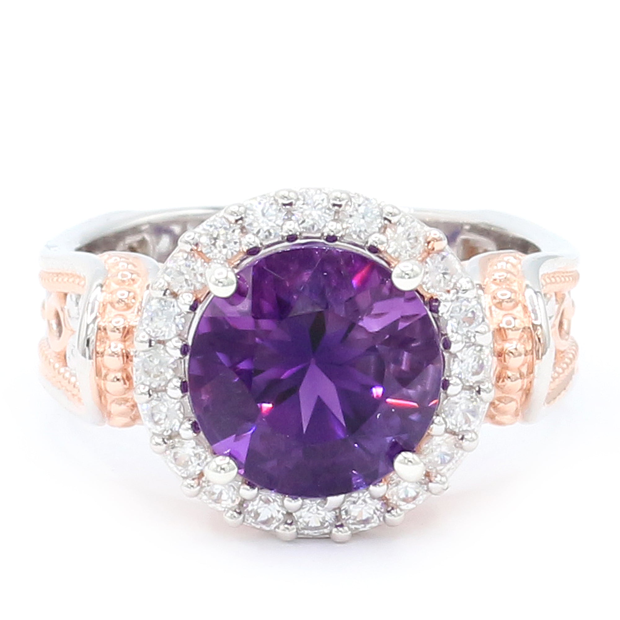 Gems en Vogue 5.35ctw Round Namibian Amethyst & White Zircon Halo Ring
