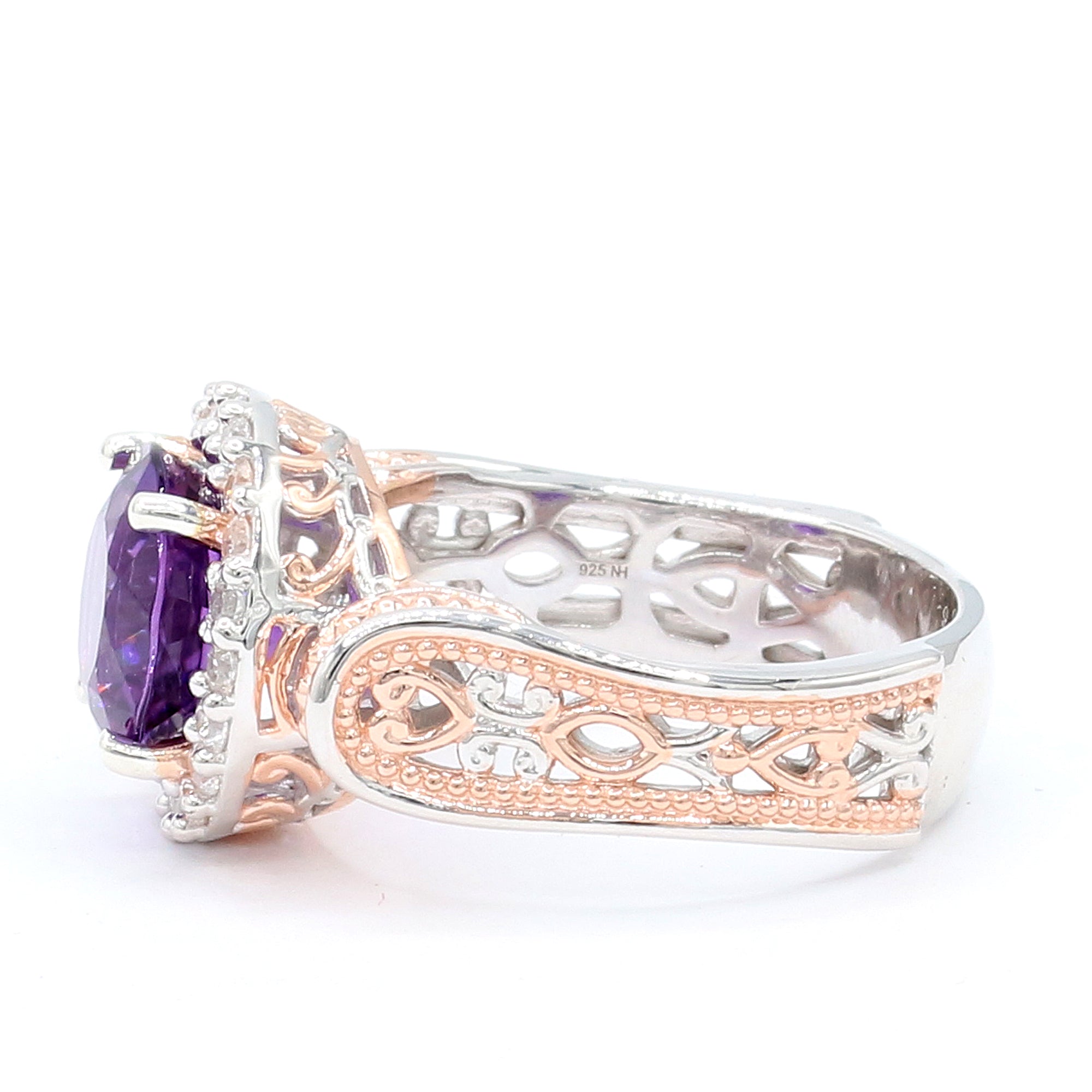 Gems en Vogue 5.35ctw Round Namibian Amethyst & White Zircon Halo Ring