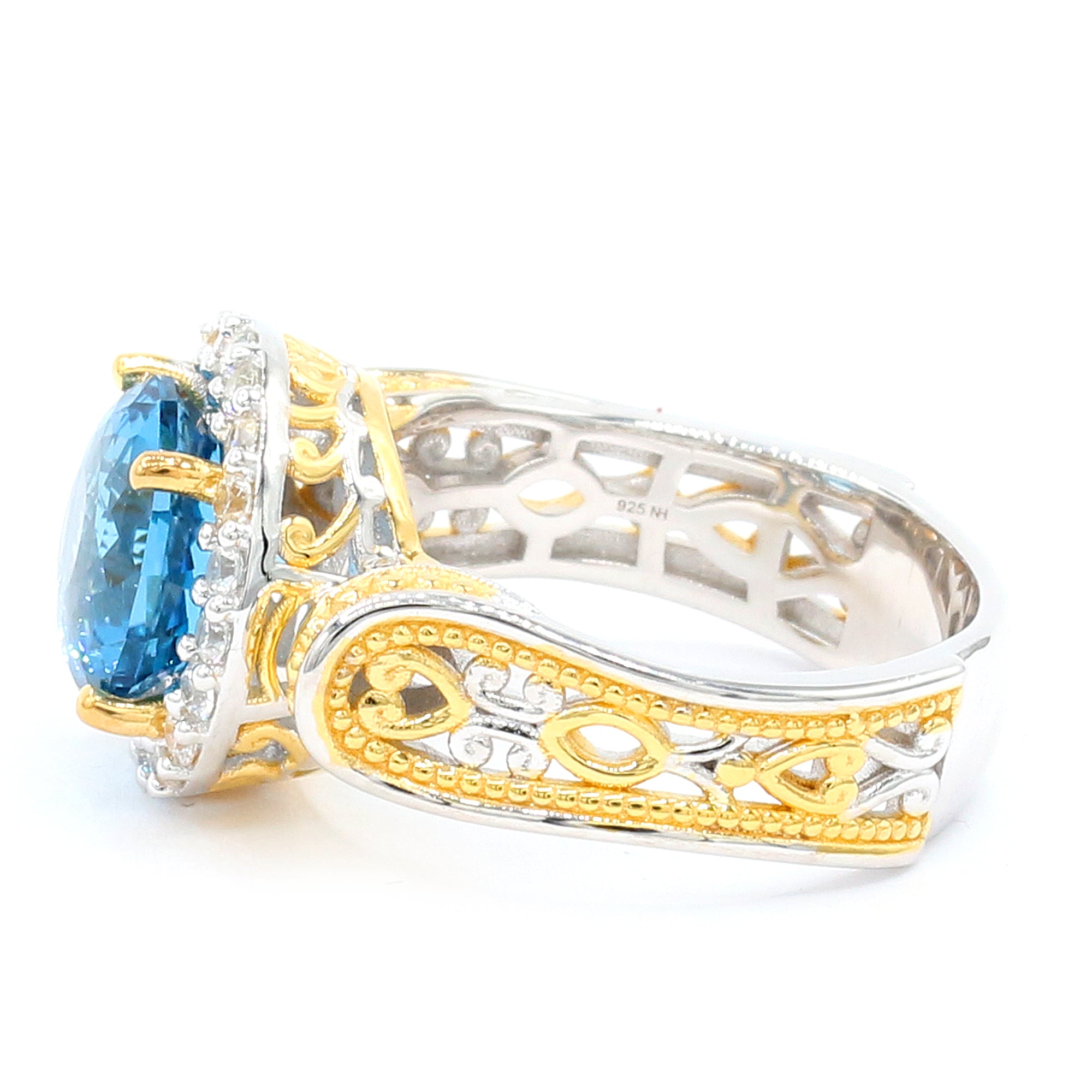 Gems en Vogue 5.32ctw Fancy Cut Super Swiss Blue Topaz & White Zircon Halo Ring
