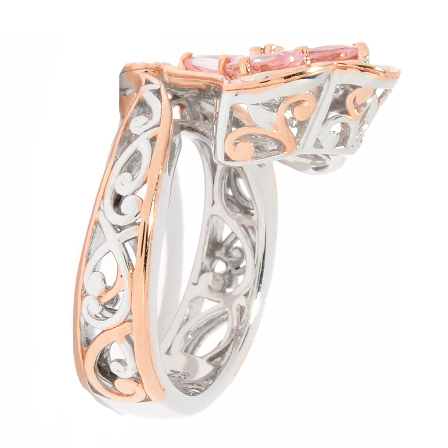 Gems en Vogue 1.73ctw Pear Shaped Morganite & Pink Sapphire Fan Ring