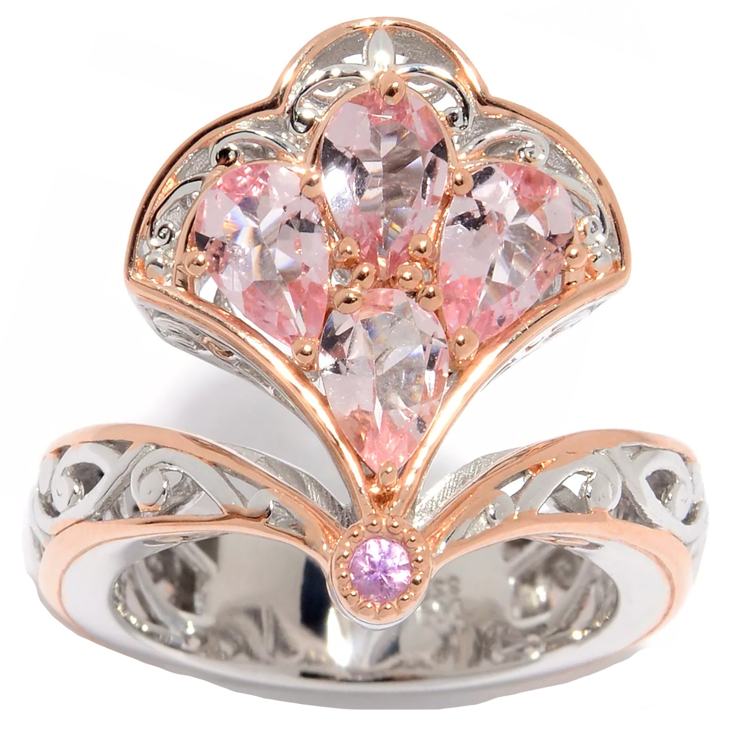 Gems en Vogue 1.73ctw Pear Shaped Morganite & Pink Sapphire Fan Ring