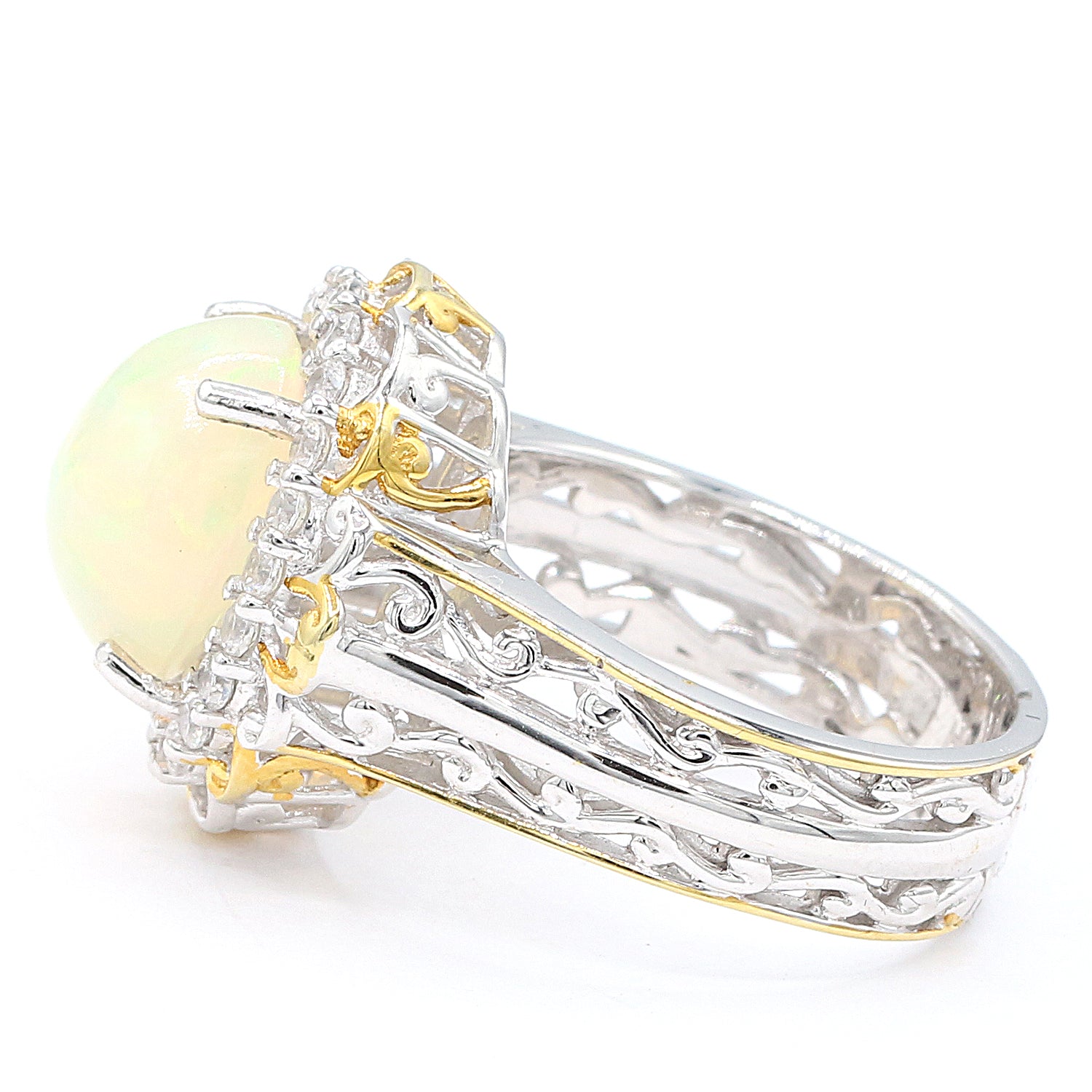 Gems en Vogue 24K Palladium Silver Ethiopian Opal & White Zircon Halo Ring